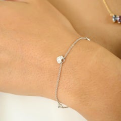 Lightweight Stacking Heart-Shaped Diamond Chain Bracelet in 14K Solid White Gold