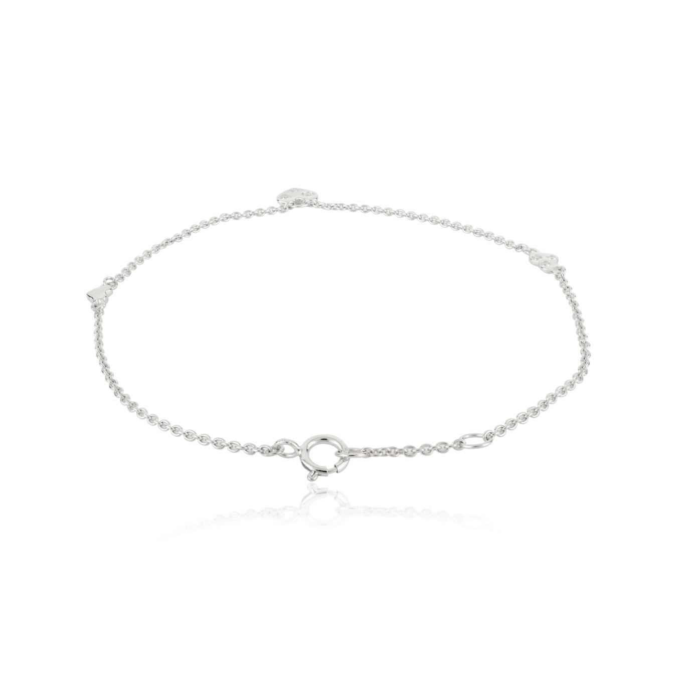 Art Déco Bracciale leggero con catena di diamanti a forma di cuore impilabile in oro bianco massiccio 14 carati in vendita