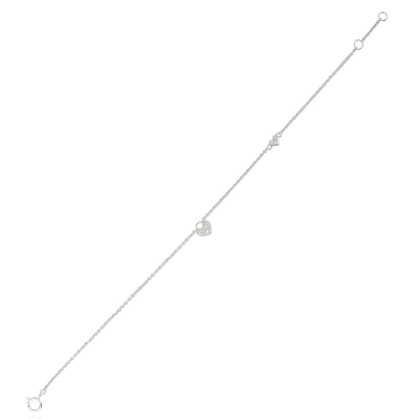 Bracciale leggero con catena di diamanti a forma di cuore impilabile in oro bianco massiccio 14 carati In condizioni Nuovo in vendita a New York, NY