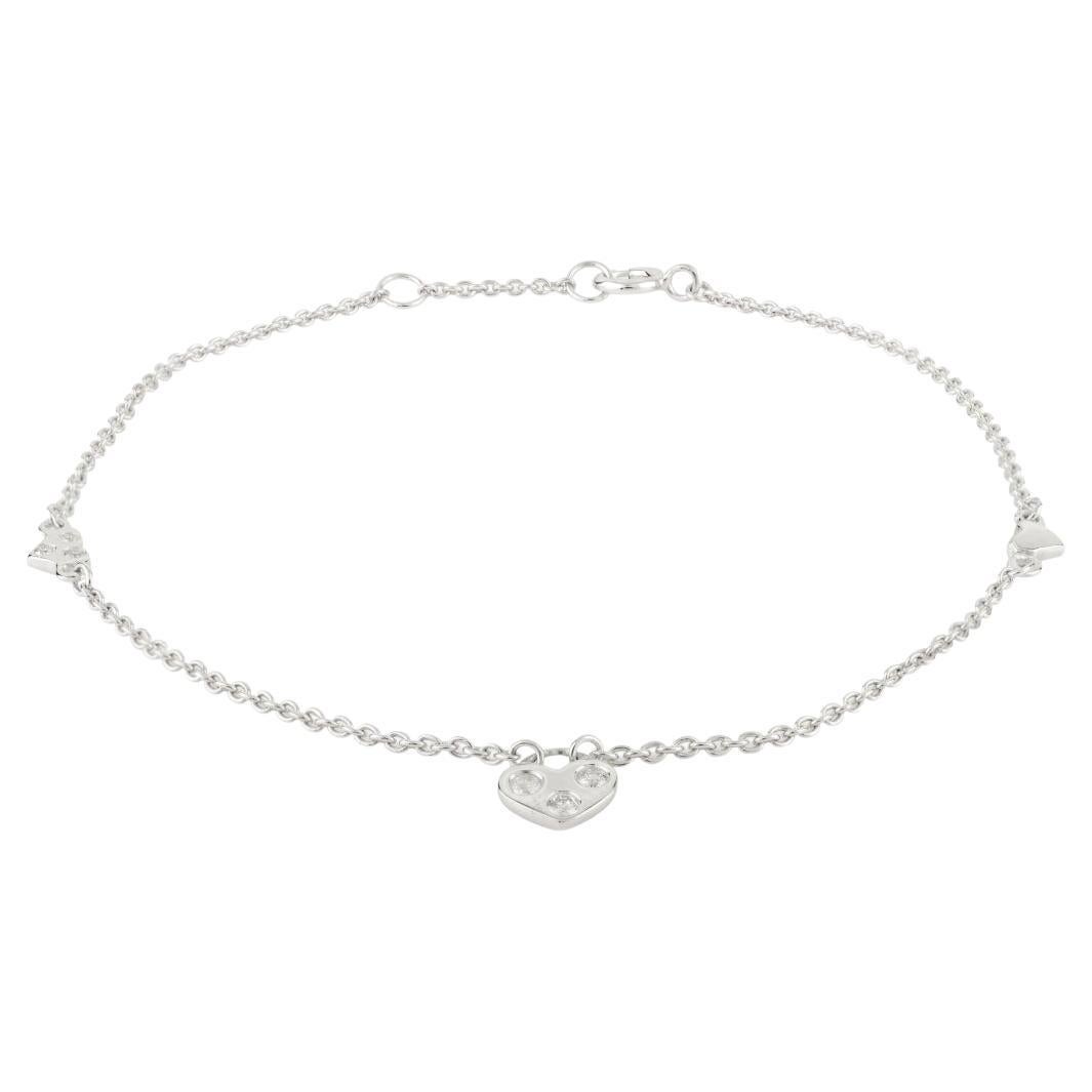 Pulsera ligera apilable de cadena de diamantes en forma de corazón en oro blanco macizo de 14 quilates