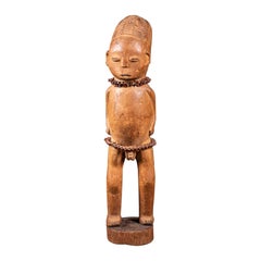 Lightwood Male Statue Snake Vertebrae Belt and Necklace, Mangbetu People, DRC