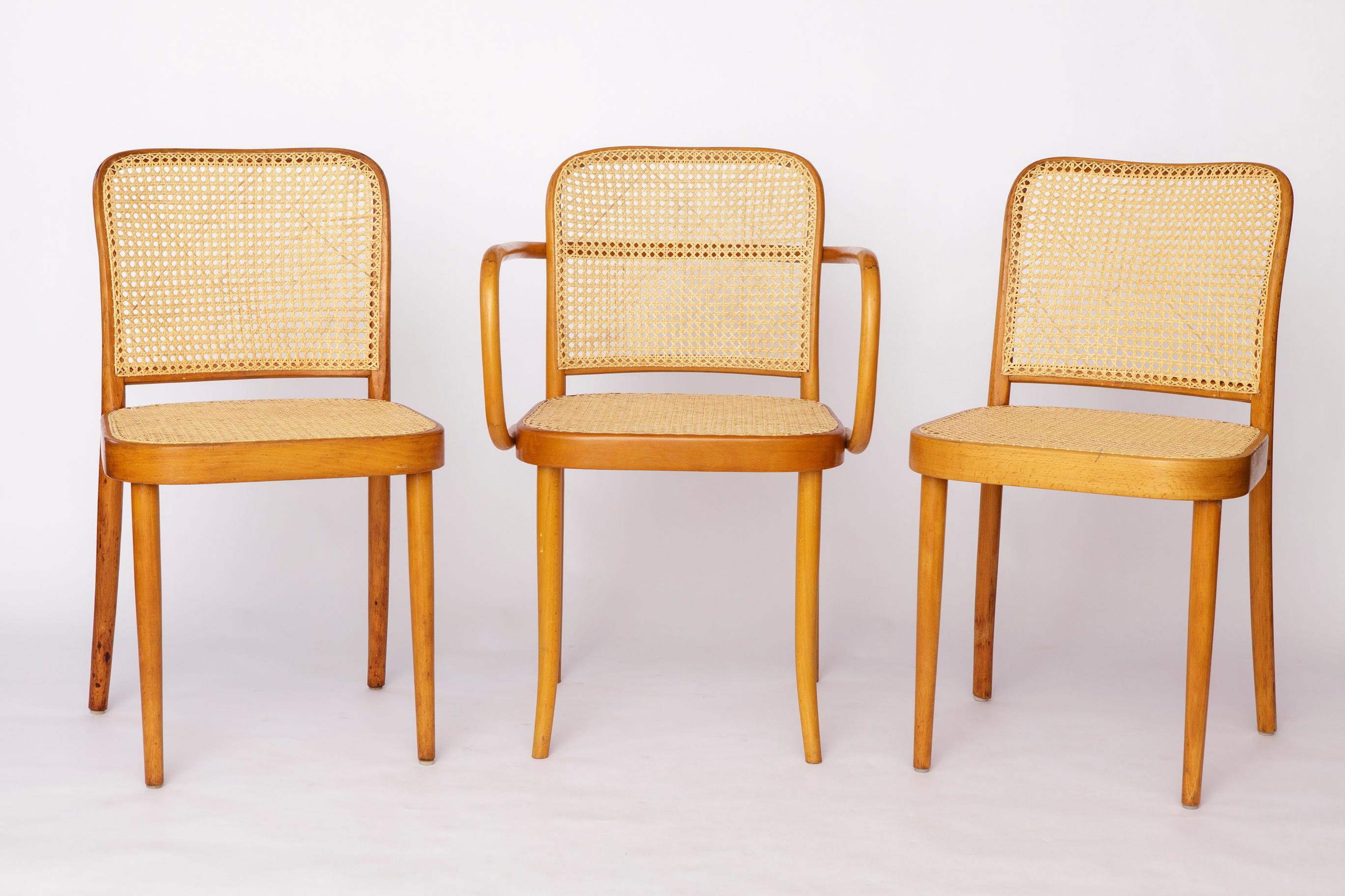 Fauteuil Ligna - 1950s/1960s Tchécoslovaquie, hêtre bentwood avec canne en rotin neuf en vente 2