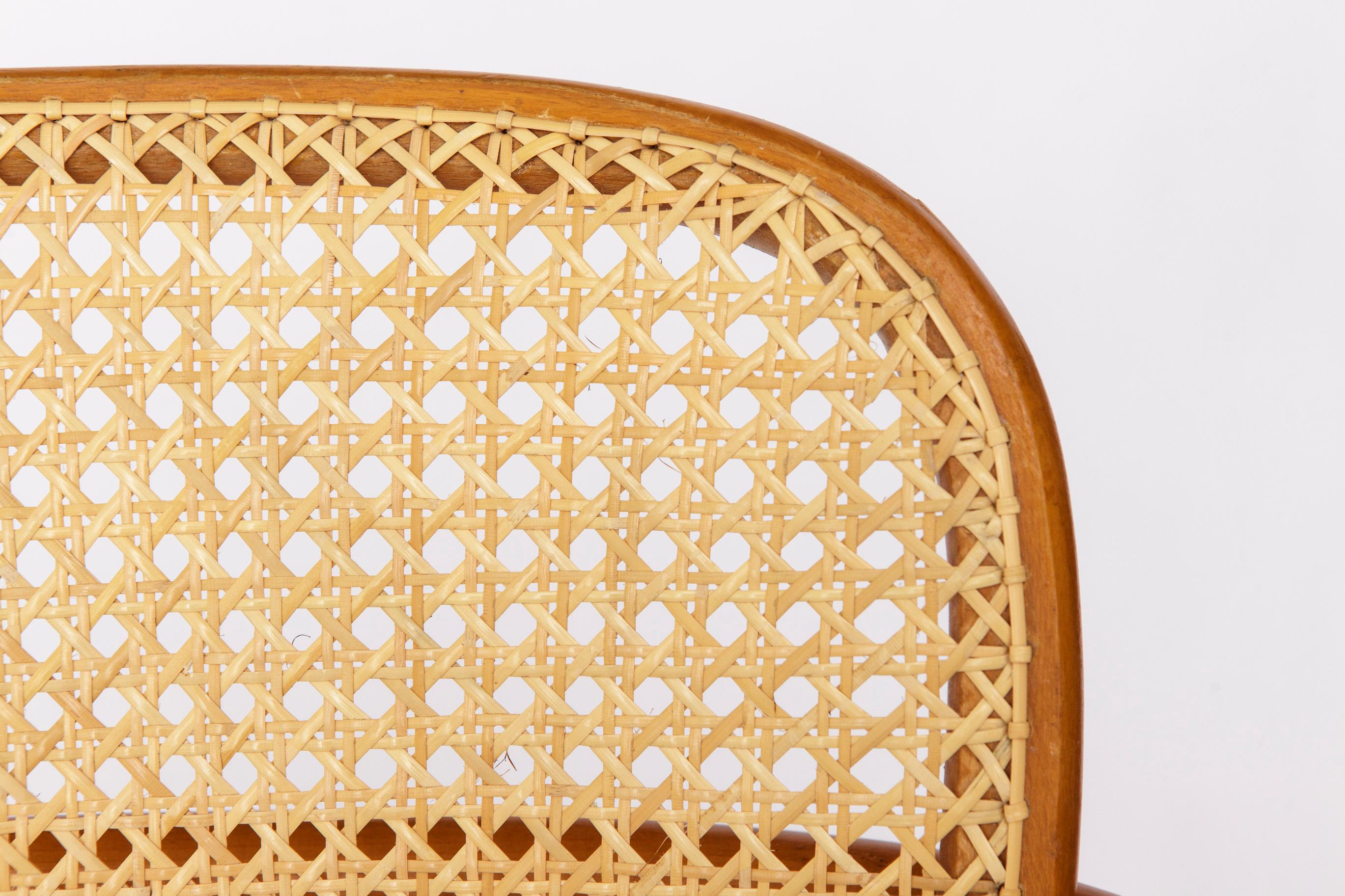 Mid-Century Modern Fauteuil Ligna - 1950s/1960s Tchécoslovaquie, hêtre bentwood avec canne en rotin neuf en vente
