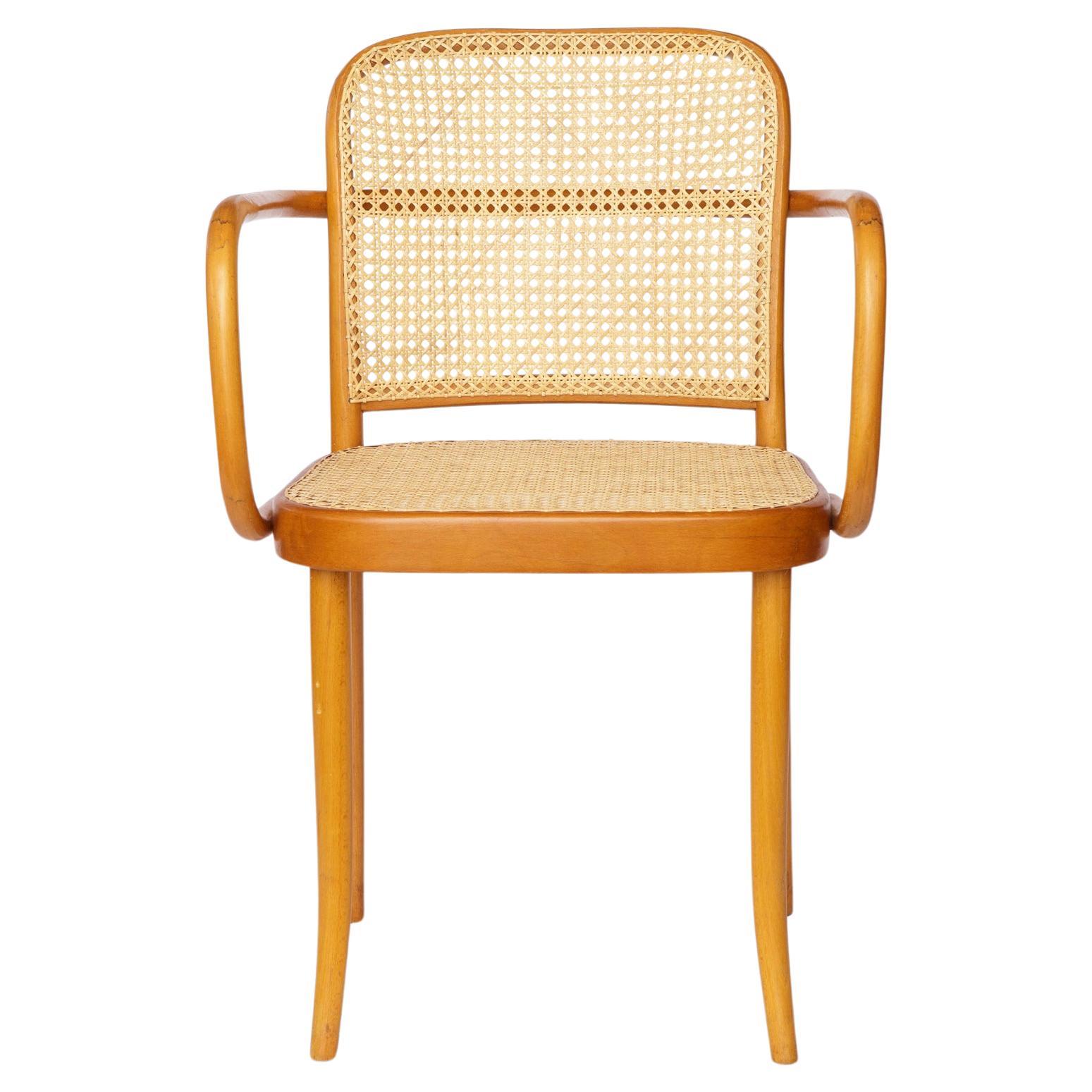 Fauteuil Ligna - 1950s/1960s Tchécoslovaquie, hêtre bentwood avec canne en rotin neuf en vente
