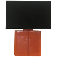 "Ligna" Table Lamp in Orange Lacquer and Black Shade