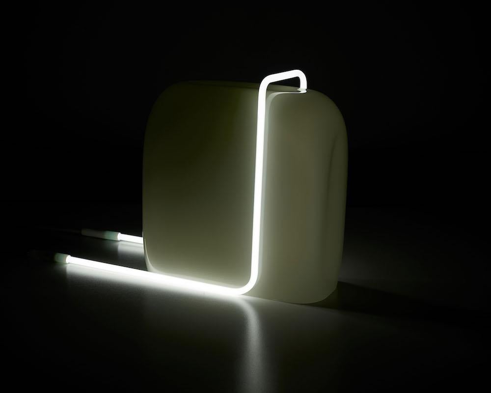 Ligne Light 2 - White Neon, Lime Yellow Glass, by Sabine Marcelis, Table Lamp In New Condition For Sale In Beverly Hills, CA