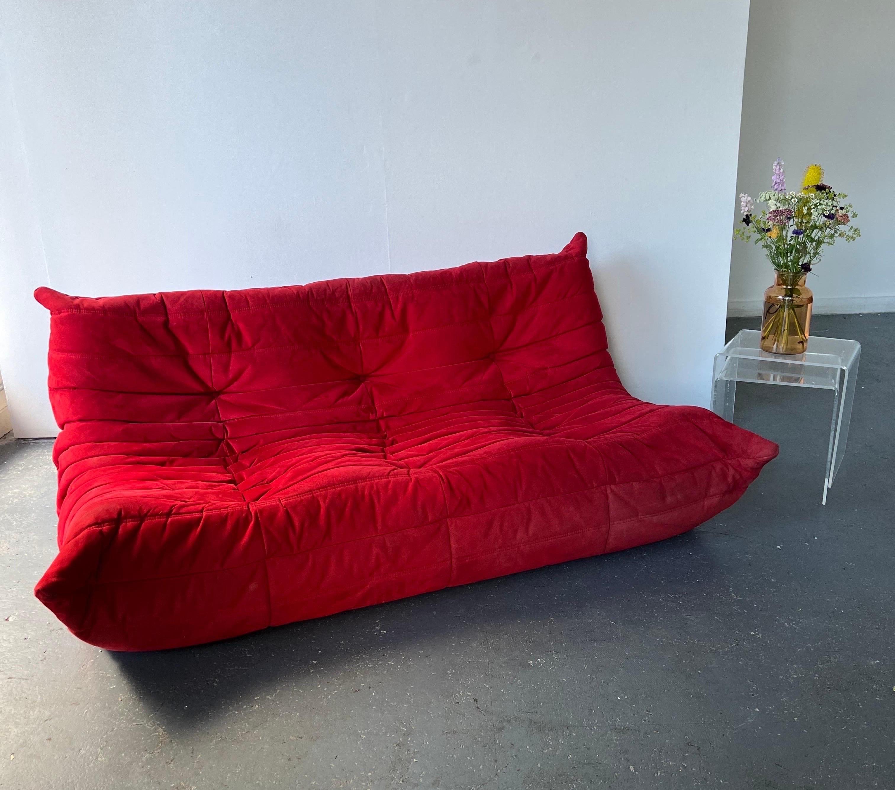 Late 20th Century Ligne Roset 3 Seater Togo in Alcantara Red