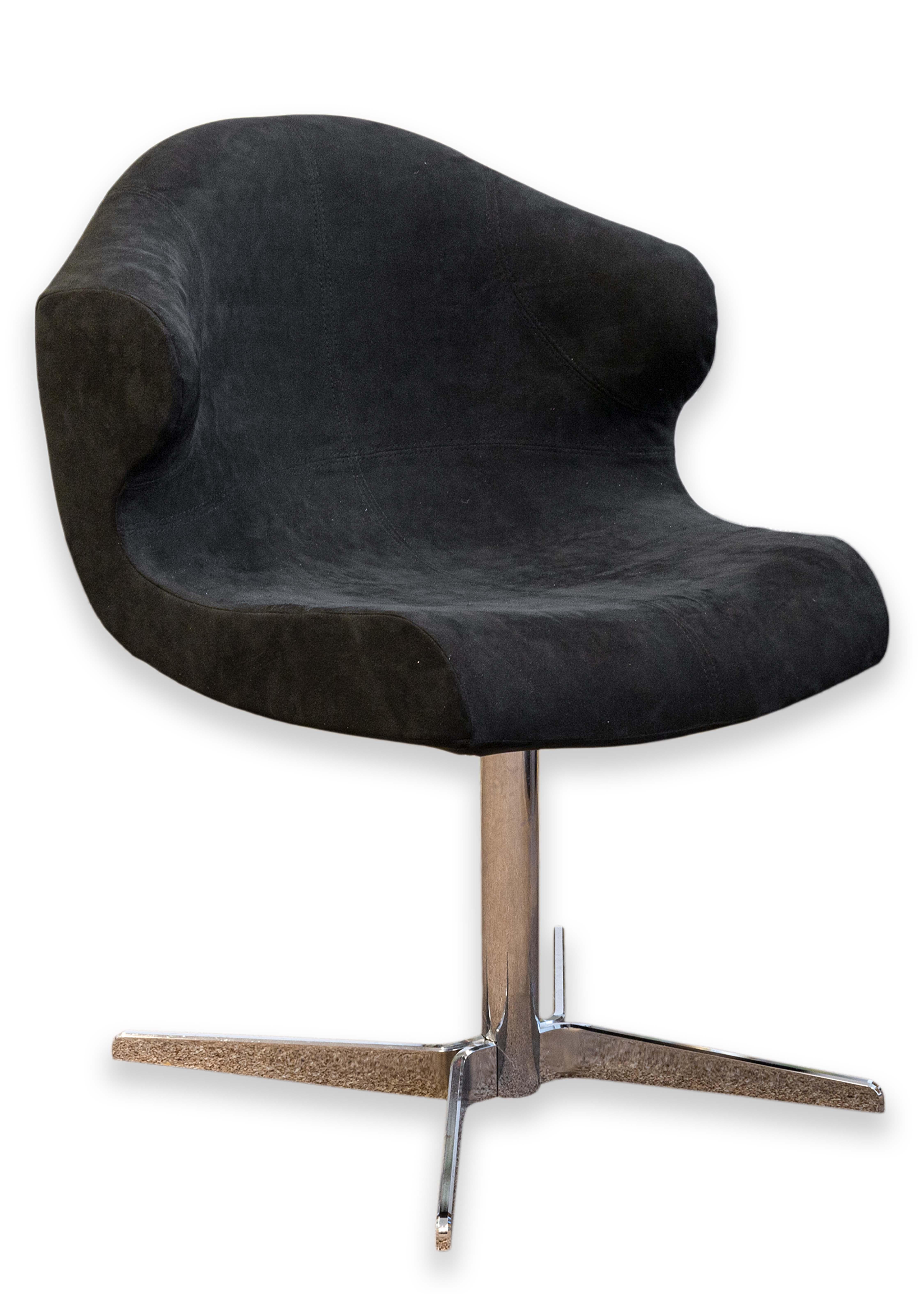 Ligne Roset Alster Contemporary Modern Black Alcantara and Chrome Accent Chair For Sale 4