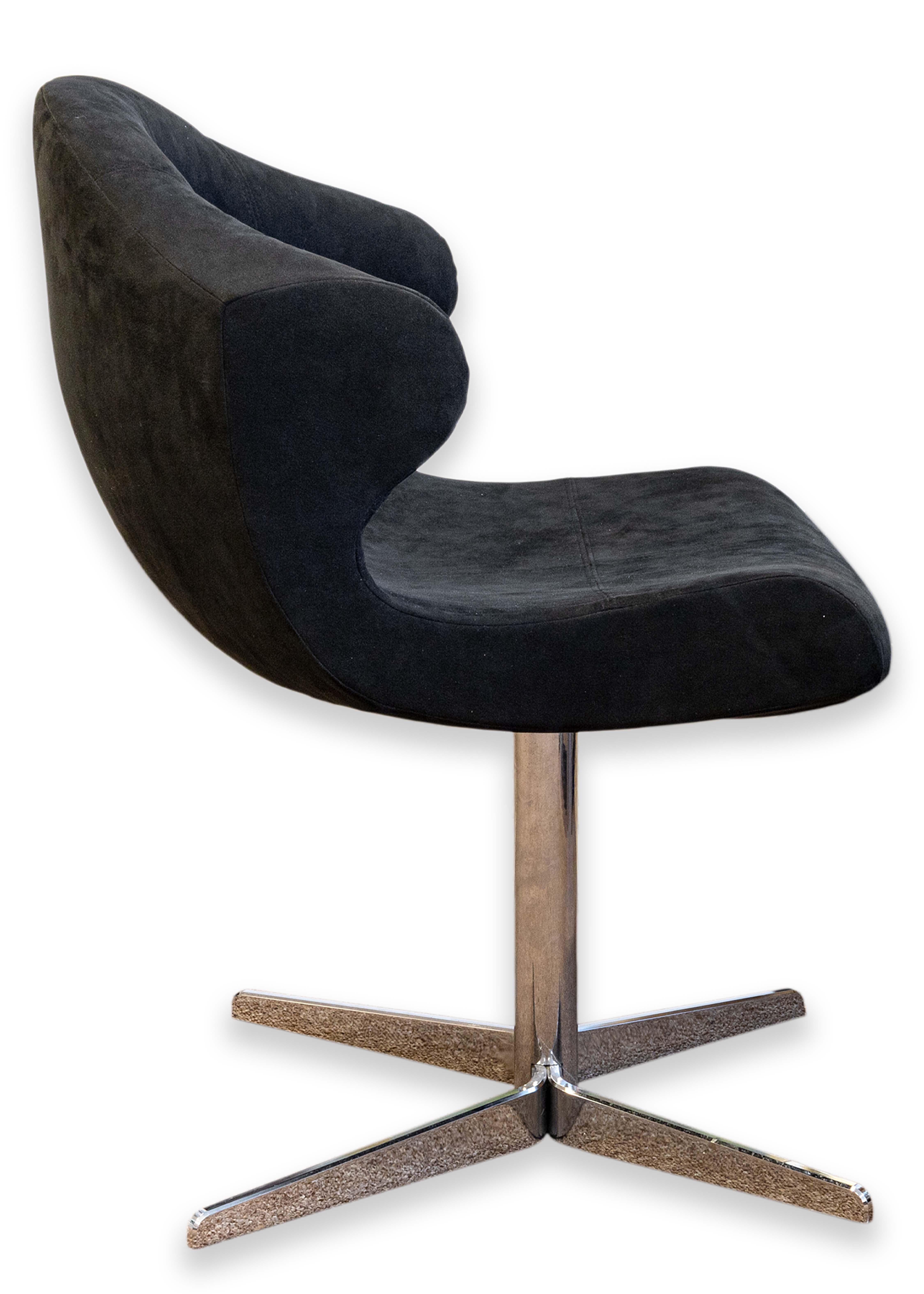 Ligne Roset Alster Contemporary Modern Black Alcantara and Chrome Accent Chair For Sale 5