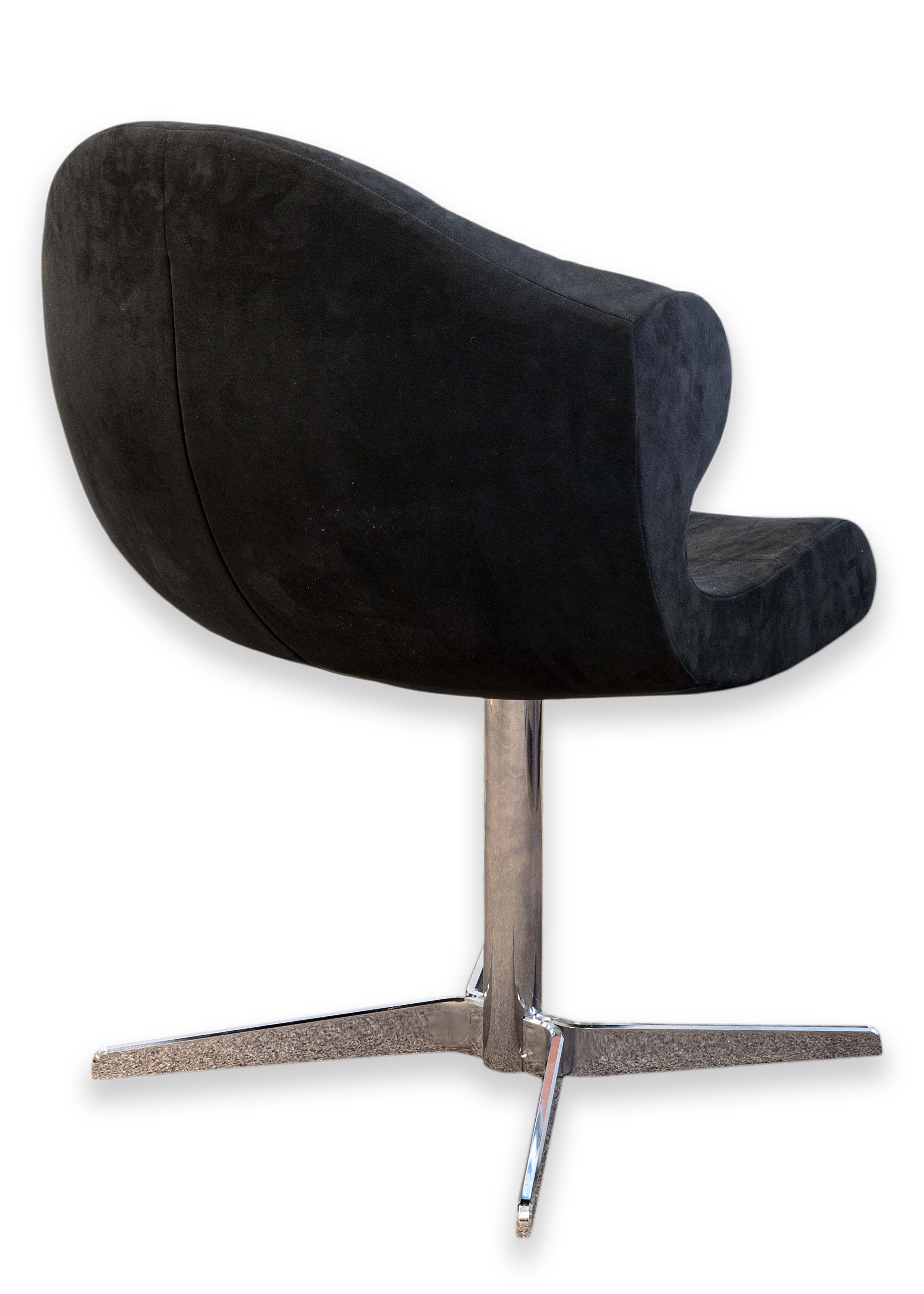 Ligne Roset Alster Contemporary Modern Black Alcantara and Chrome Accent Chair For Sale 6