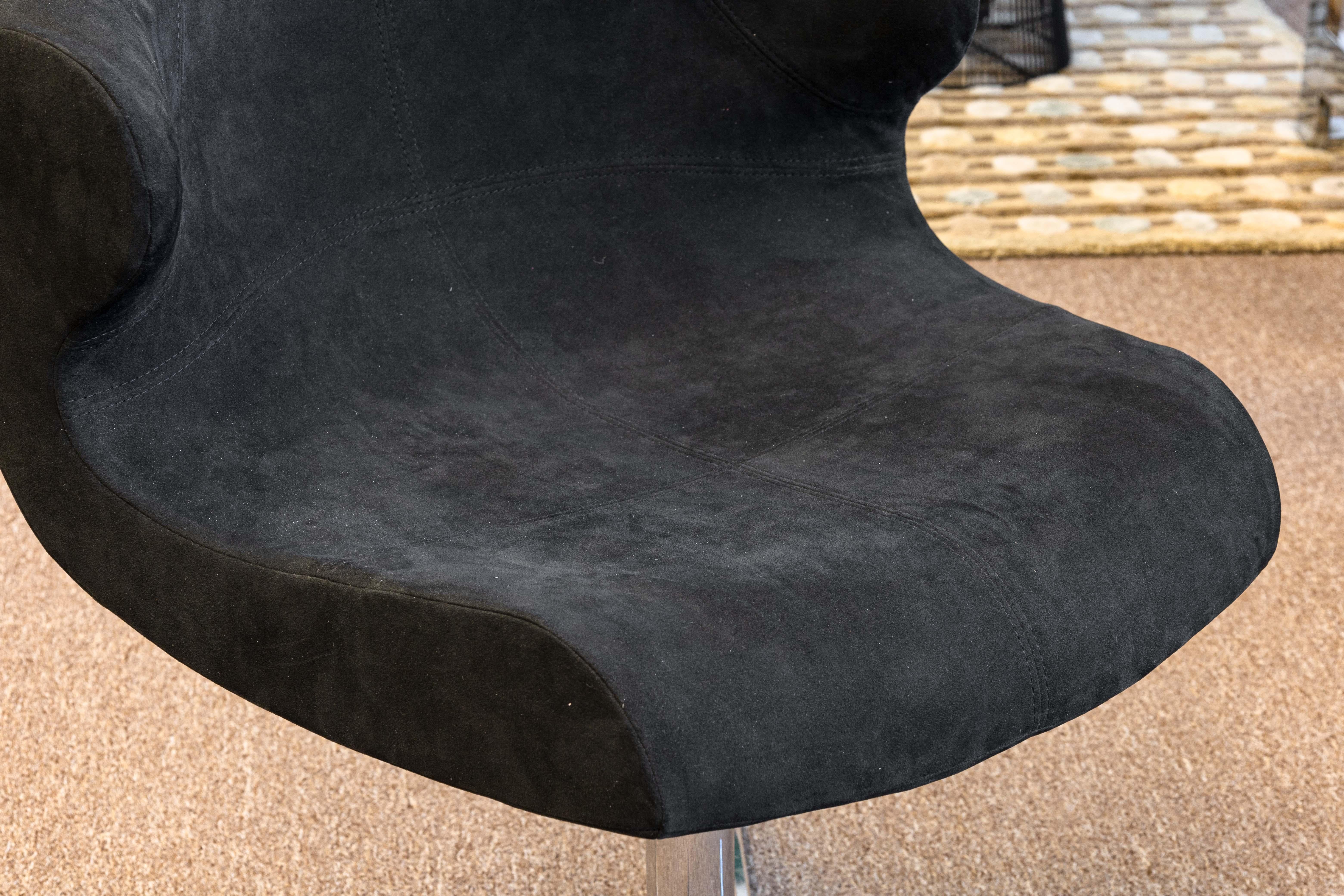 Ligne Roset Alster Contemporary Modern Black Alcantara and Chrome Accent Chair In Good Condition For Sale In Keego Harbor, MI