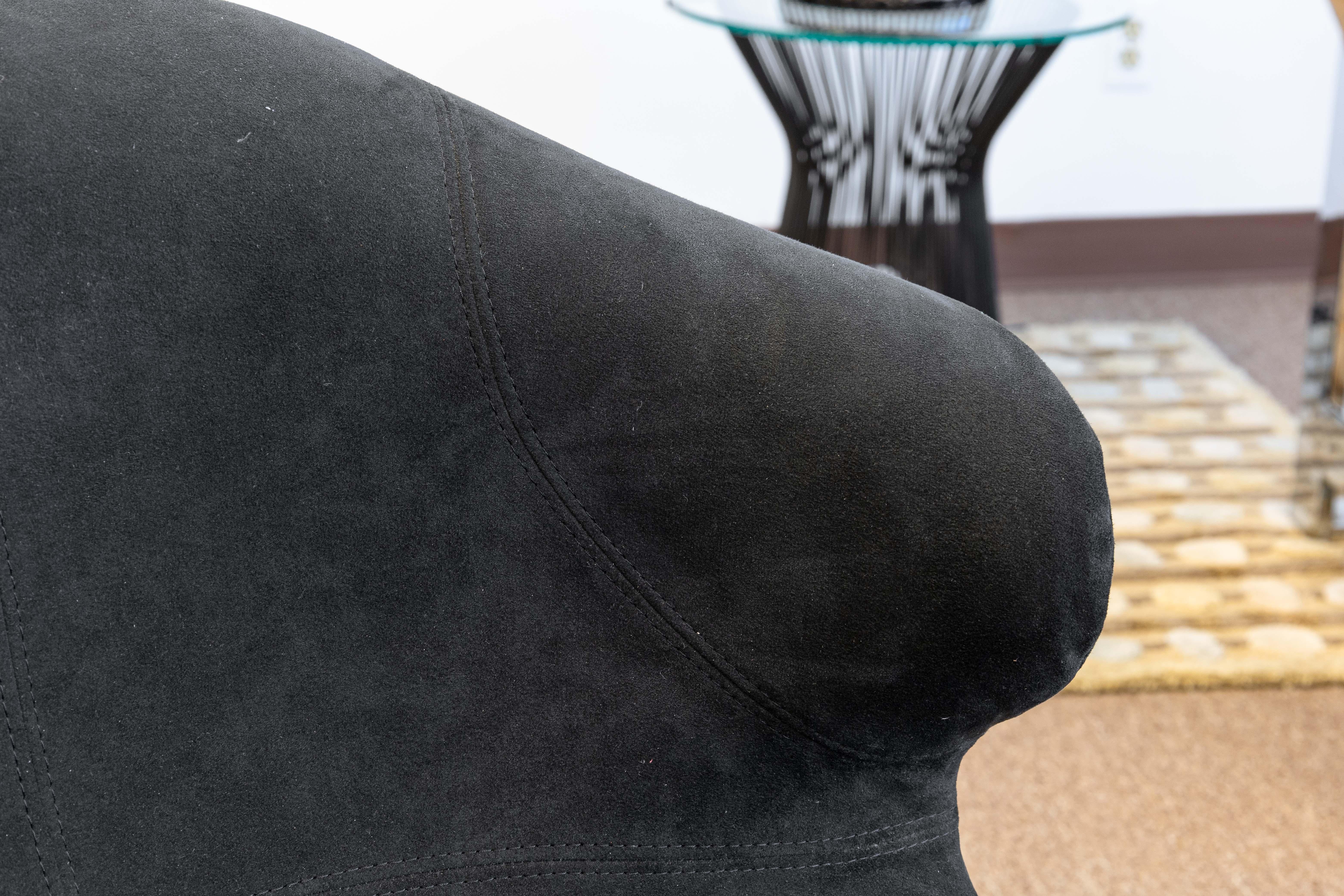 Fabric Ligne Roset Alster Contemporary Modern Black Alcantara and Chrome Accent Chair For Sale