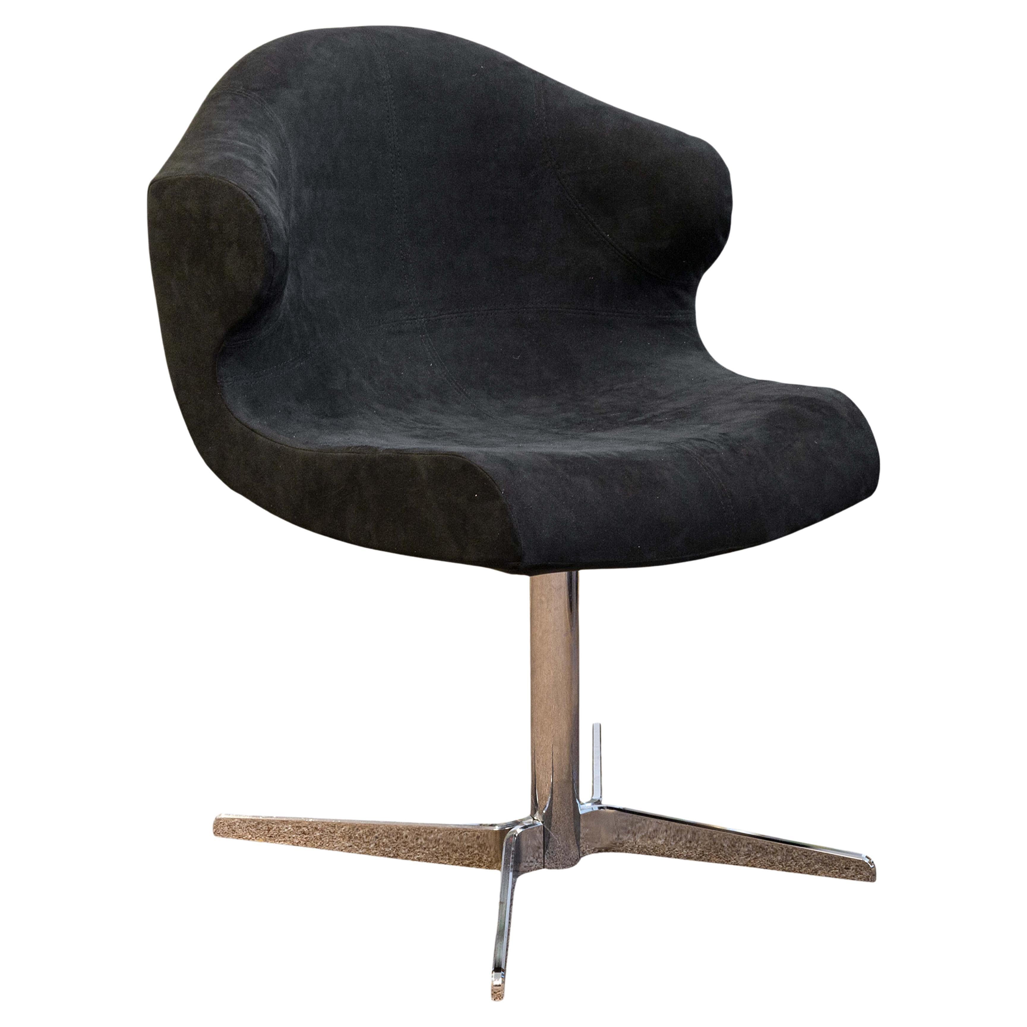 Ligne Roset Alster Contemporary Modern Black Alcantara and Chrome Accent Chair
