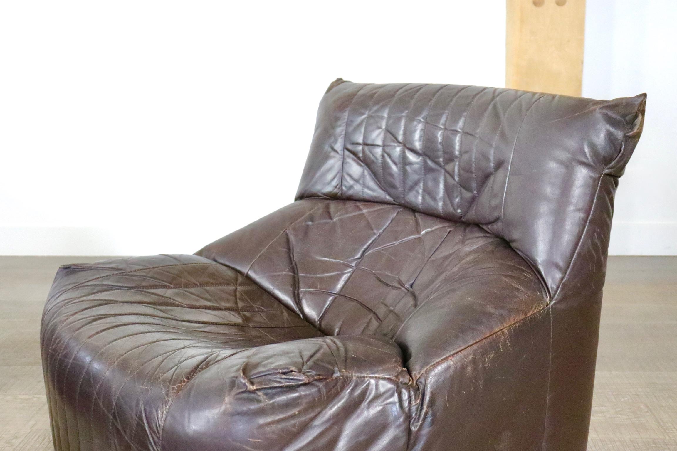 Ligne Roset Aralia seating group in brown leather by Michel Ducaroy, 1970s 2
