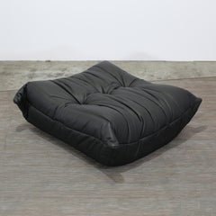 Ligne Roset Black Leather Togo Armchair and Footstool by Michel Ducaroy