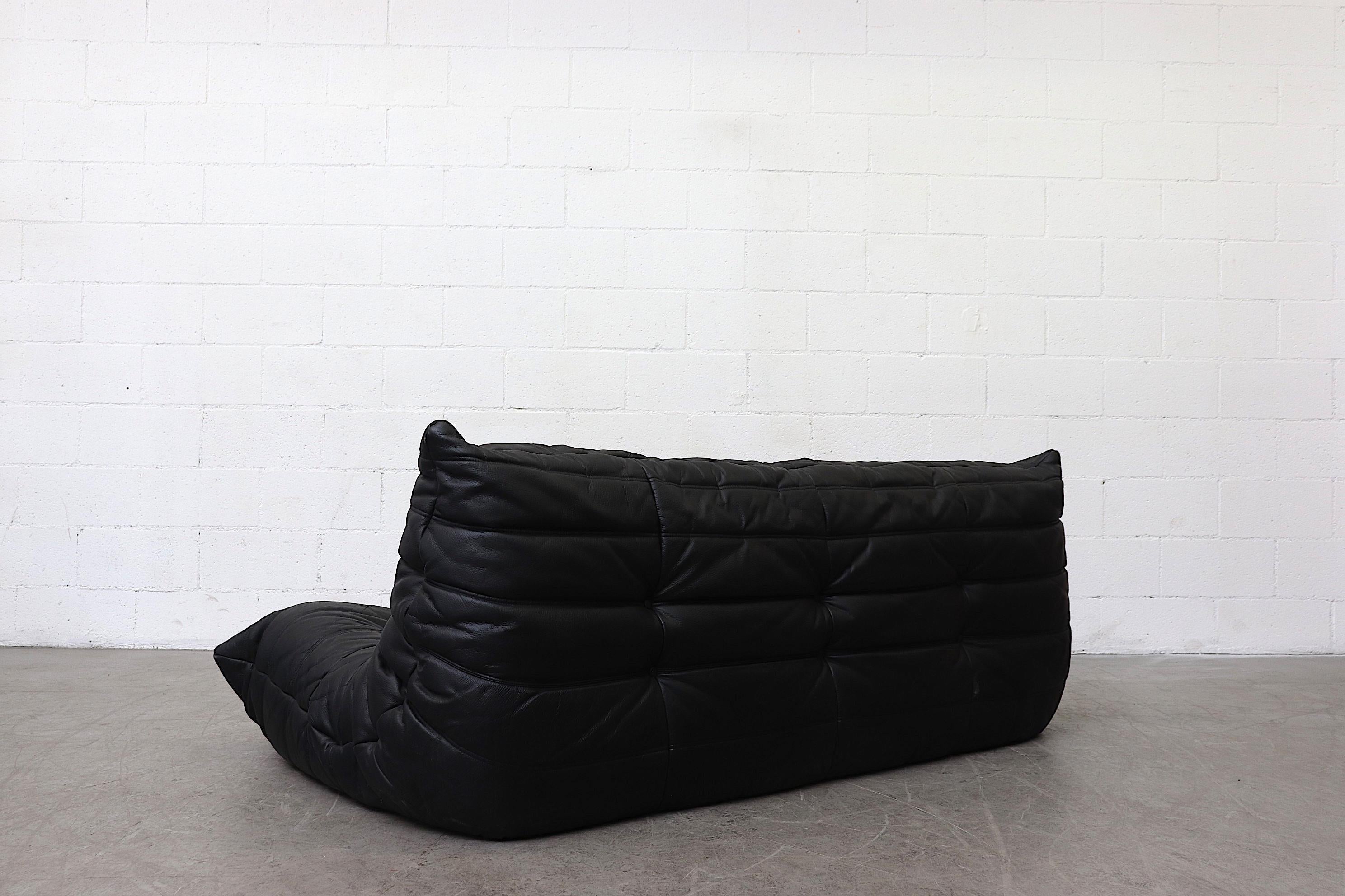 Mid-Century Modern Ligne Roset Black Leather 'TOGO' Sofa