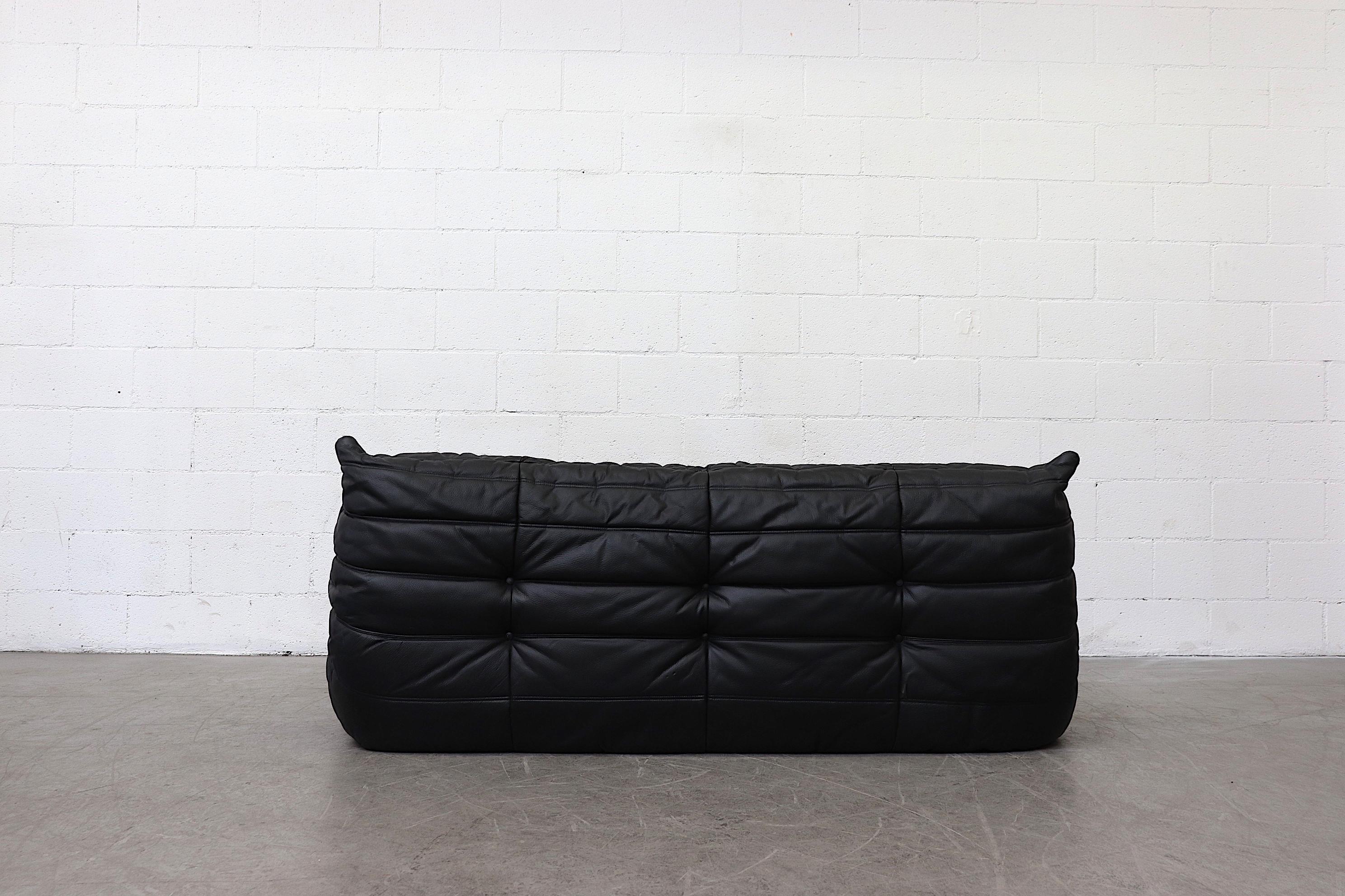 Dutch Ligne Roset Black Leather 'TOGO' Sofa