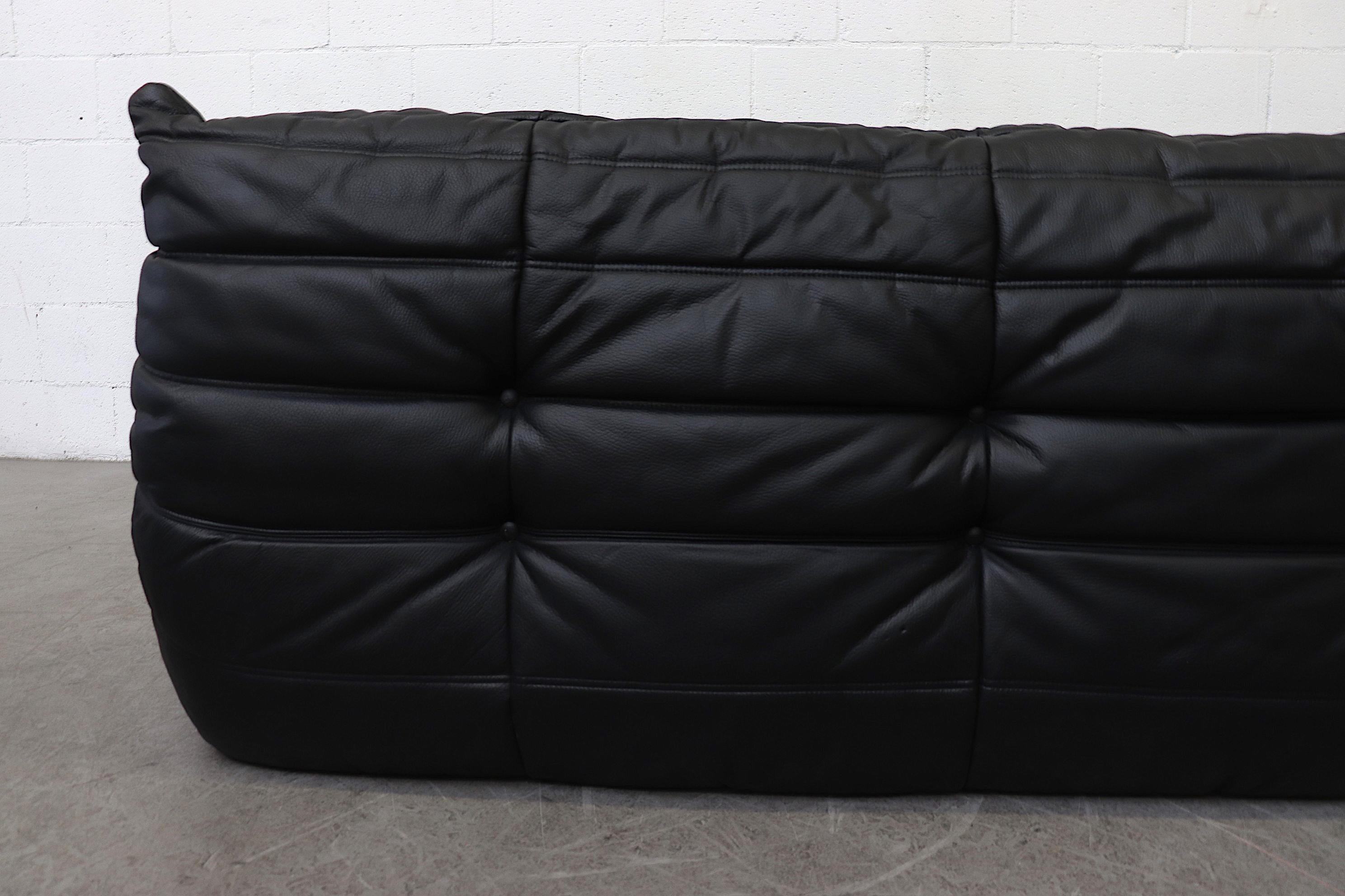Late 20th Century Ligne Roset Black Leather 'TOGO' Sofa