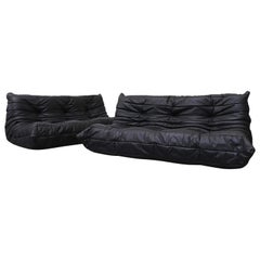 Ligne Roset Schwarzes Leder 'TOGO' Sofa