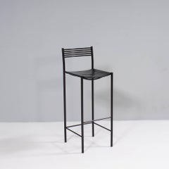 Ligne Roset Black Metal & Leather Bar Stools, Set of 4