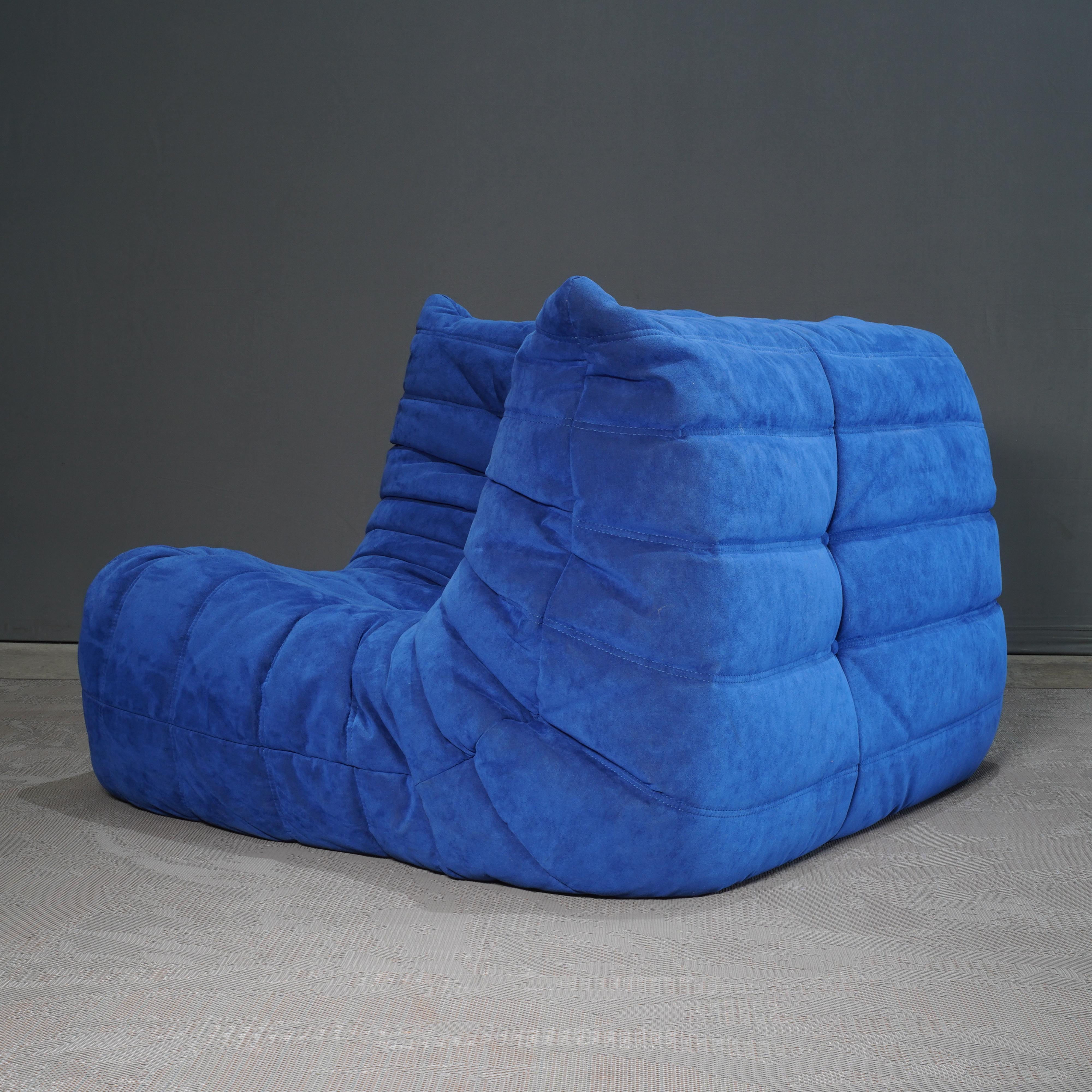Fabric Ligne Roset Blue Togo Corner Sofa by Michel Ducaroy
