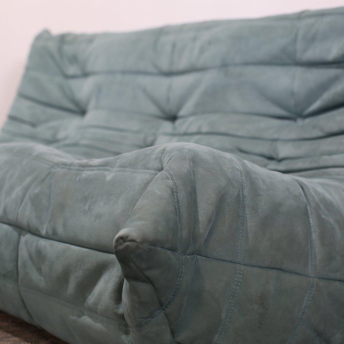 Fabric Ligne Roset Blue Togo Three Seater For Sale