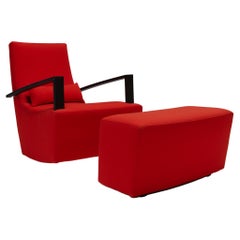 Sebastien Gilles: Neo-Roter Sessel und Fußhocker, Ligne Roset