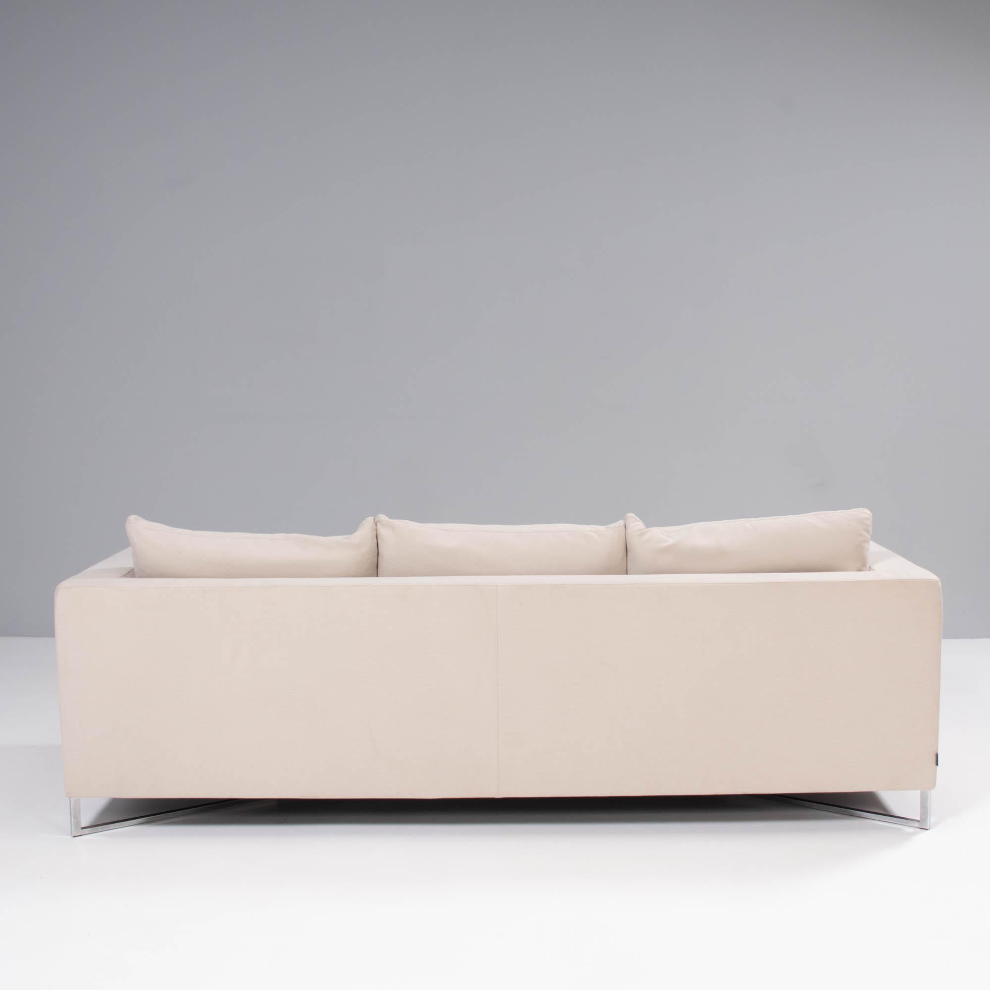 Ligne Roset by Didier Gomez Feng Cream and Brown Three-Seat Sofa 2