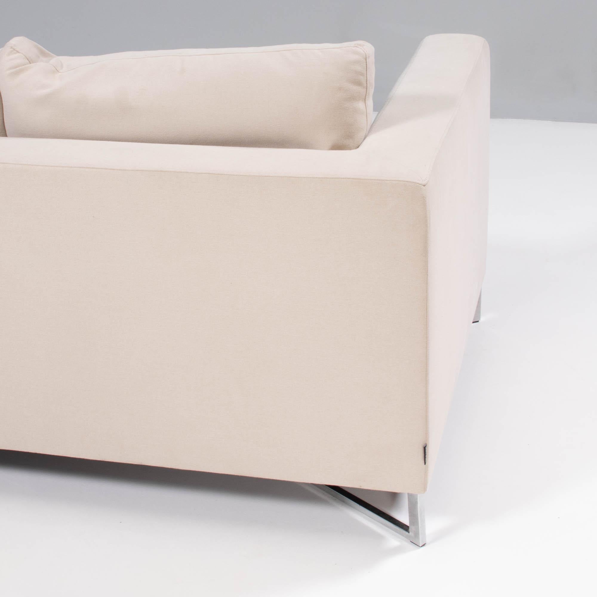 Ligne Roset by Didier Gomez Feng Cream and Brown Three-Seat Sofa 3