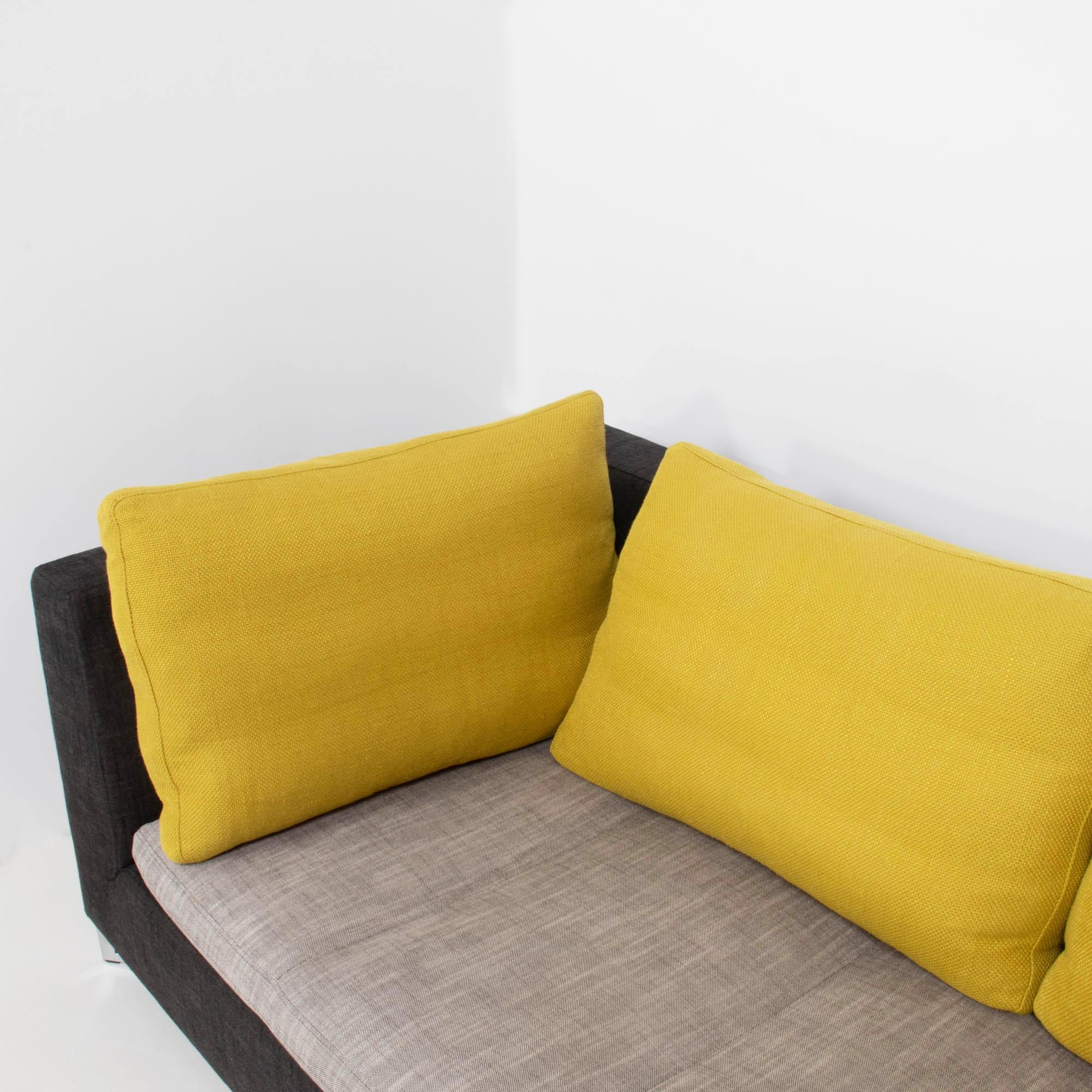 Fabric Ligne Roset by Didier Gomez Feng Grey and Yellow Three-Seat Feng Sofa, 2004