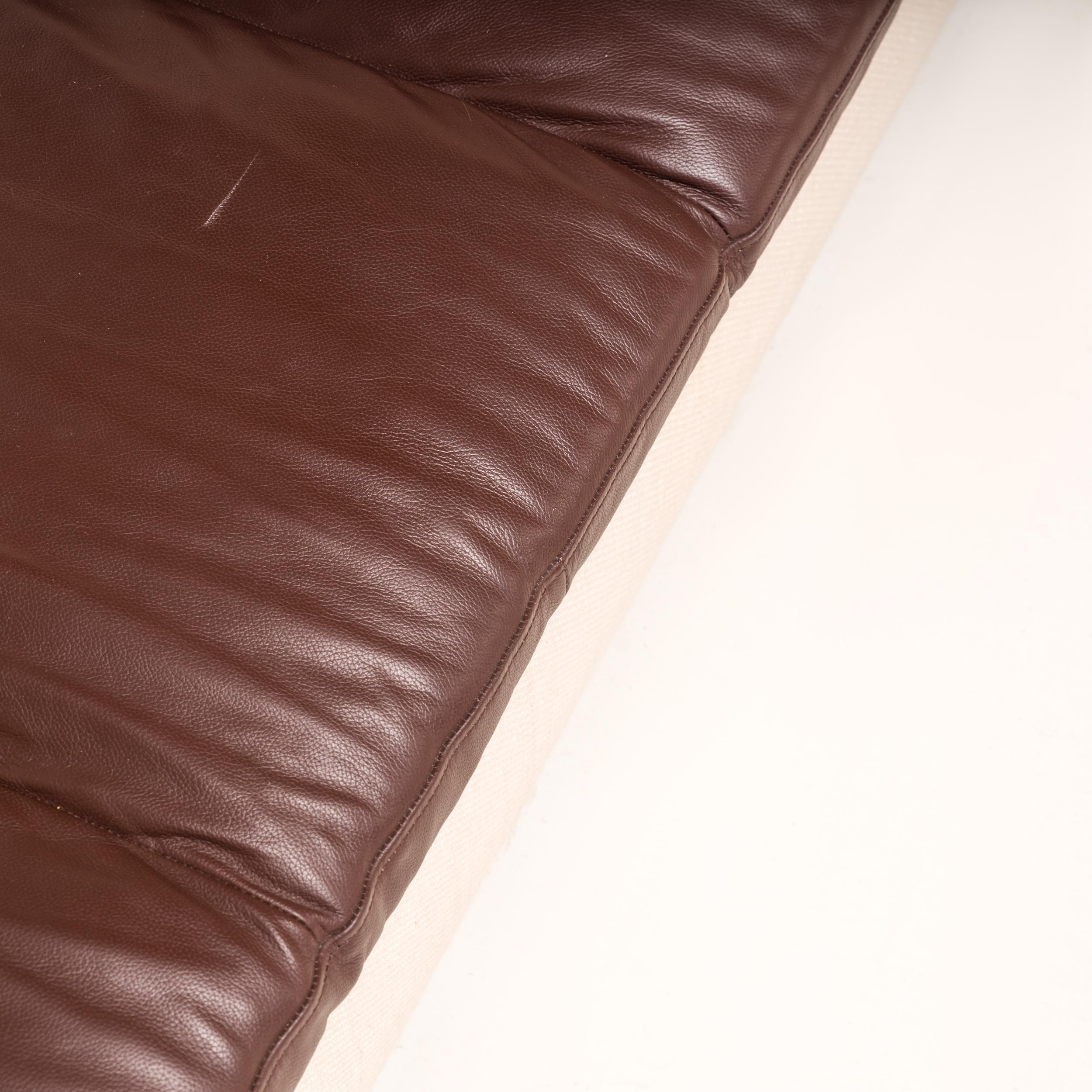 Ligne Roset by Didier Gomez Feng Dreisitziges Sofa aus elfenbeinfarbenem und braunem Leder im Angebot 4