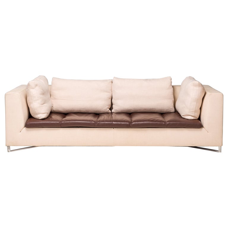 Ligne Roset by Didier Gomez Feng Ivory and Brown Leather Three 