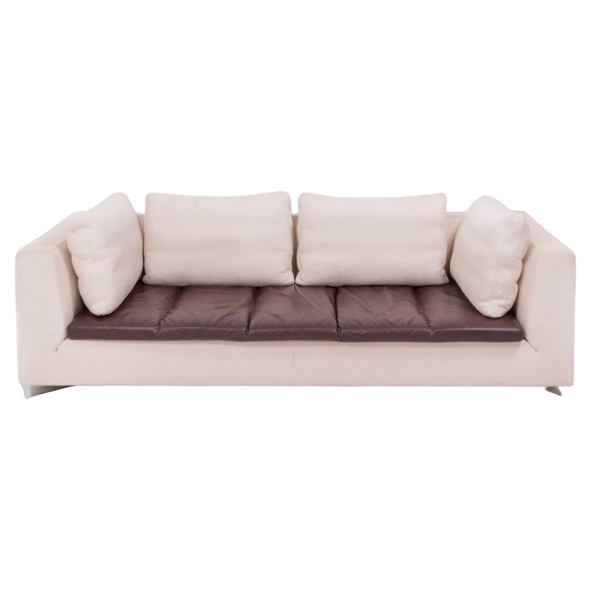 Ligne Roset by Didier Gomez Feng Ivory and Brown Leather Three-Seat Sofa at  1stDibs | ligne roset feng sofa