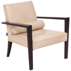 Retro Ligne Roset by Didier Gomez French Line Beige Leather Accent Chair