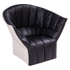 Ligne Roset by Inga Sempé Moel Black Leather Quilted High Back Armchair
