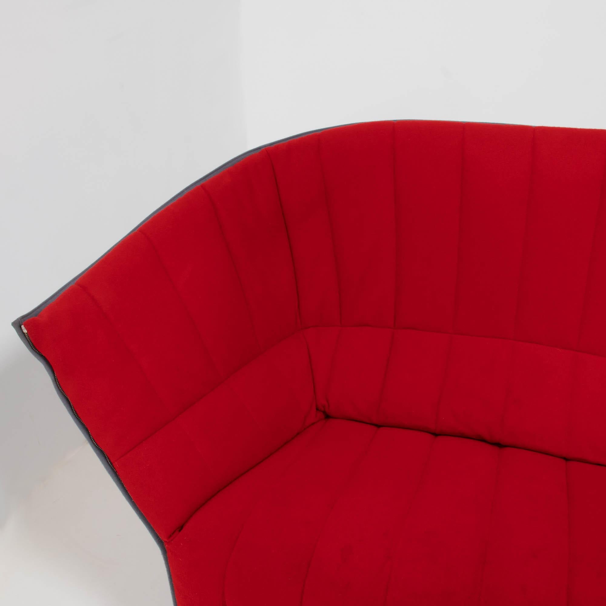 Contemporary Ligne Roset by Inga Sempé Moel Red and Grey Quilted Loveseat Sofa, 2007 For Sale