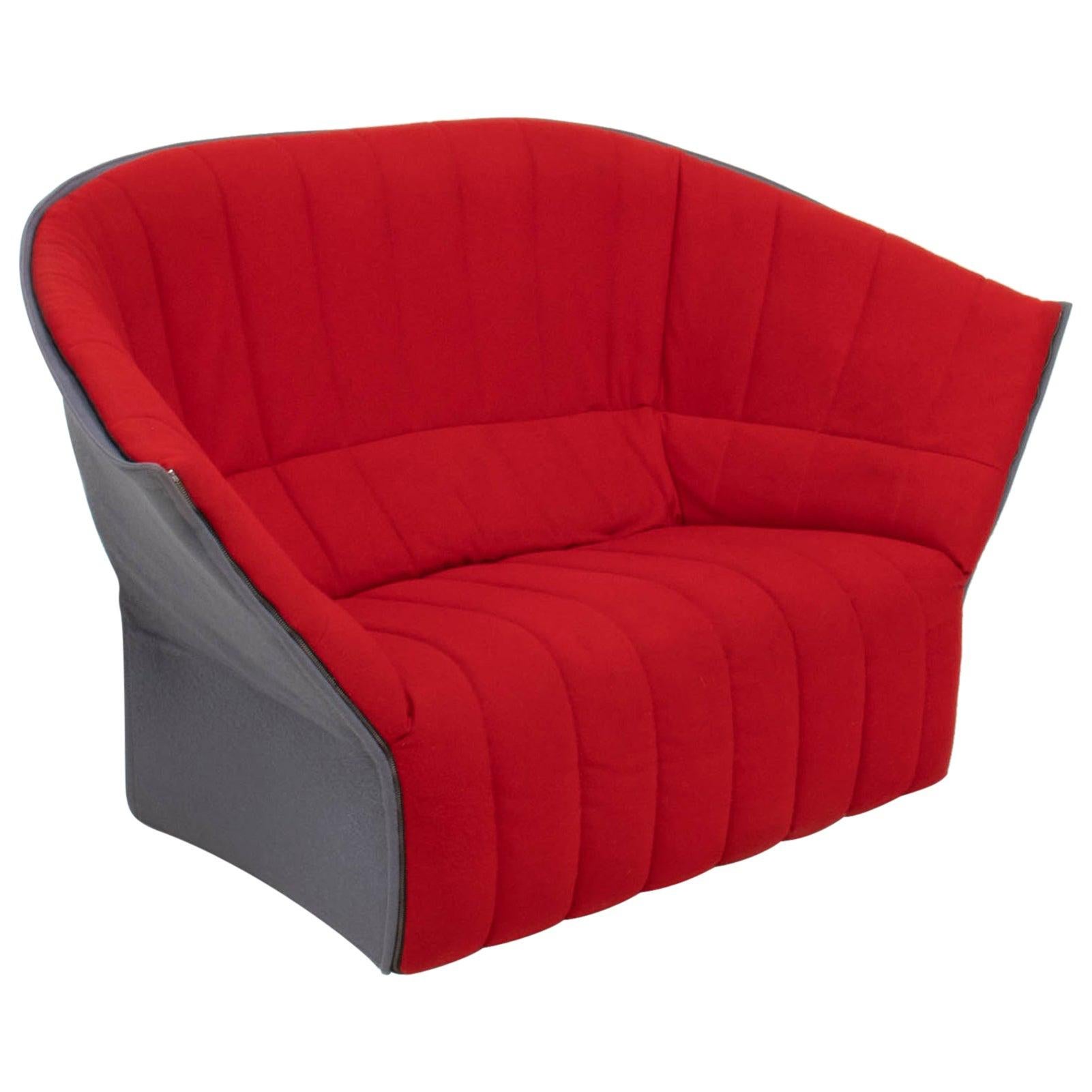 Ligne Roset by Inga Sempé Moel Red and Grey Quilted Loveseat Sofa, 2007