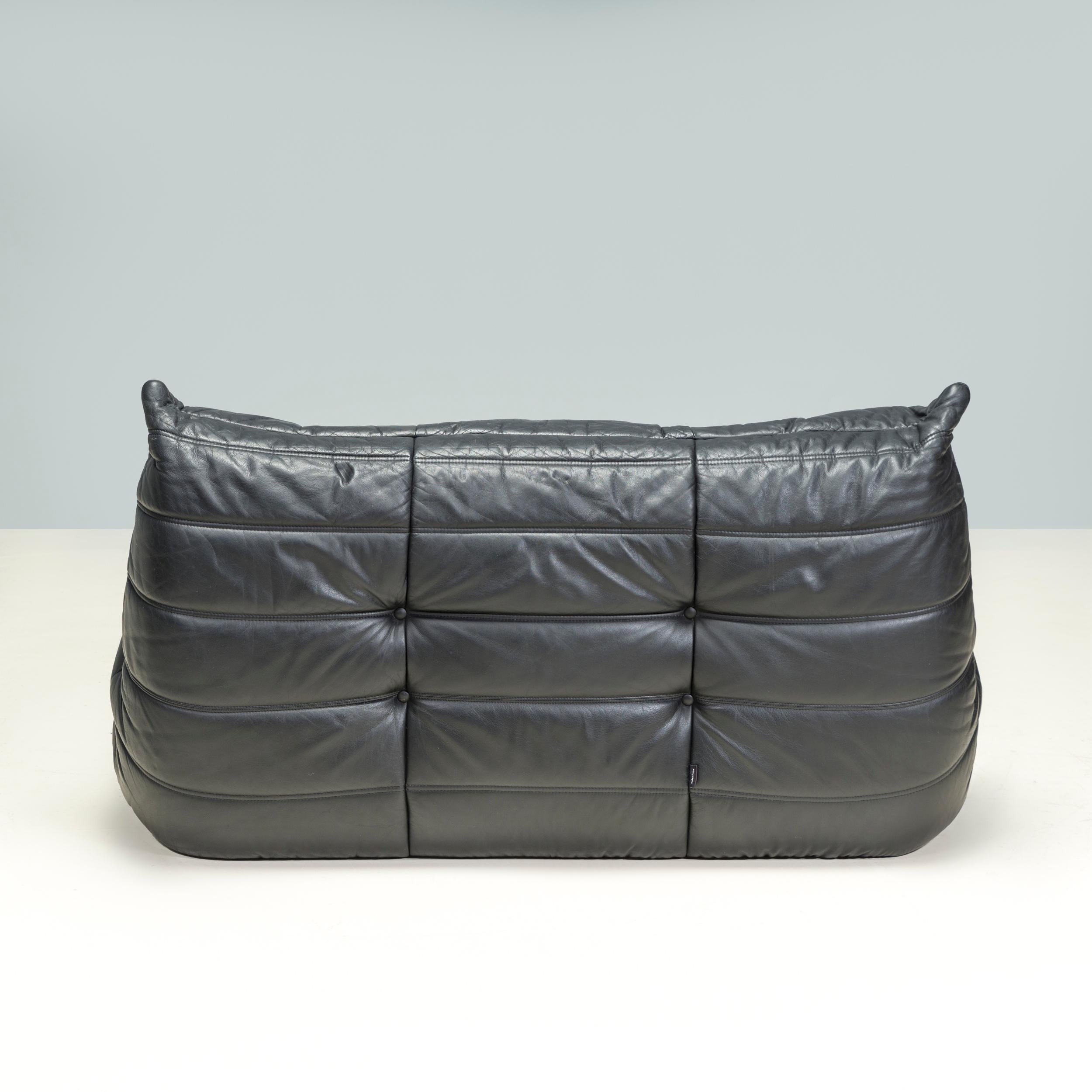 Ligne Roset by Michel Ducaroy Black Leather Togo Modular Sofa, Set of 3 9