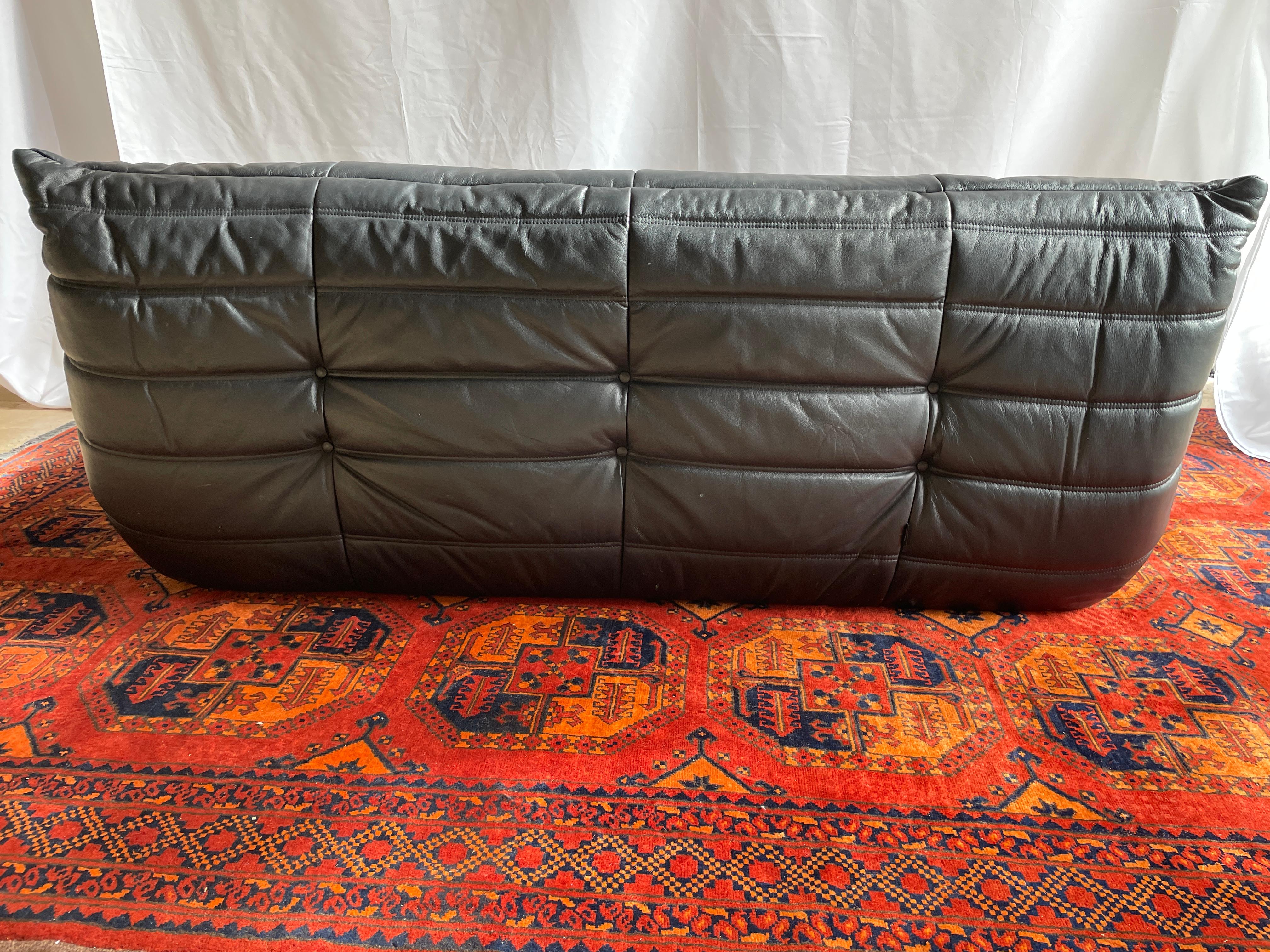 Ligne Roset by Michel Ducaroy Black leather togo Modular Sofa Set of 3 4
