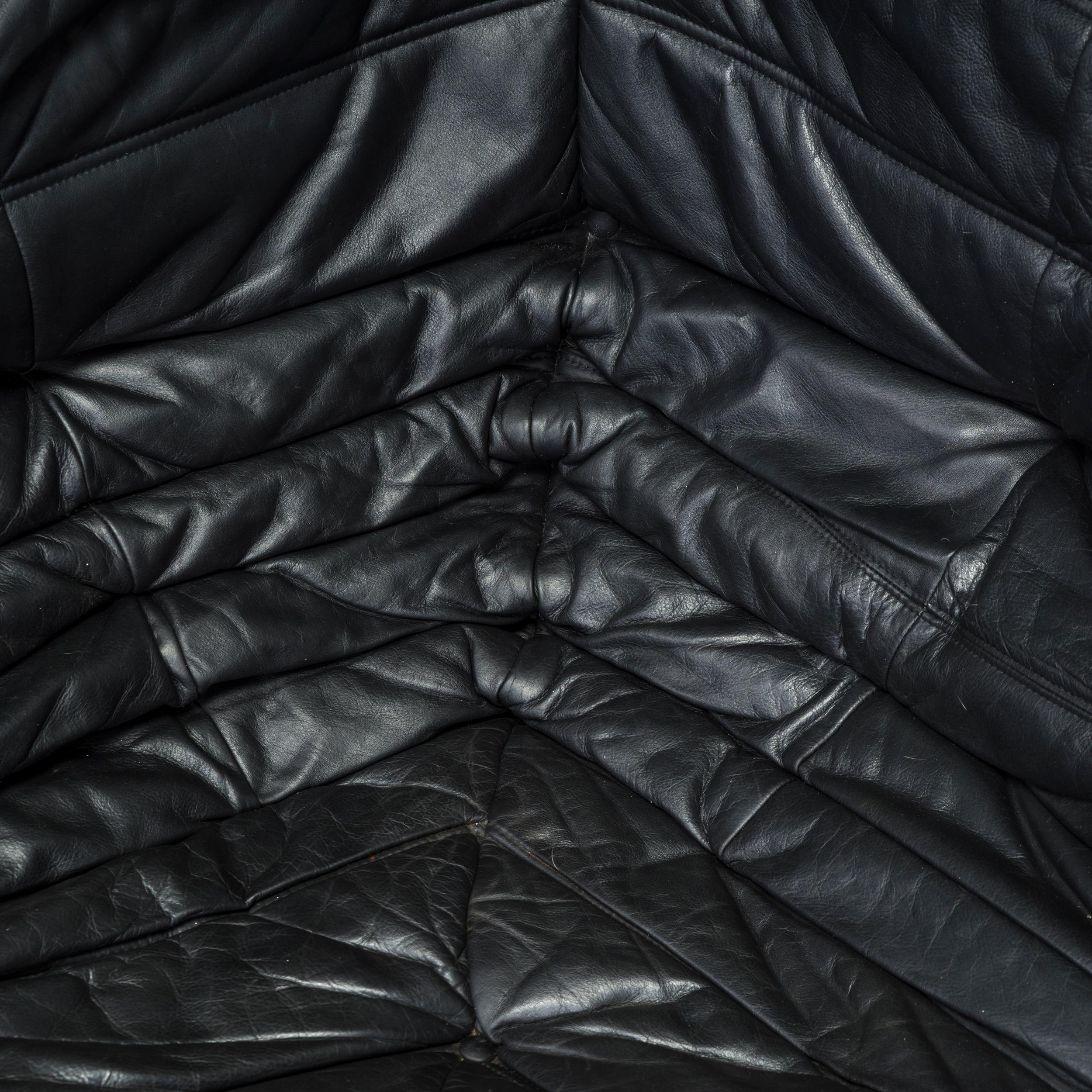 Ligne Roset by Michel Ducaroy Black Leather Togo Modular Sofa, Set of 3 12