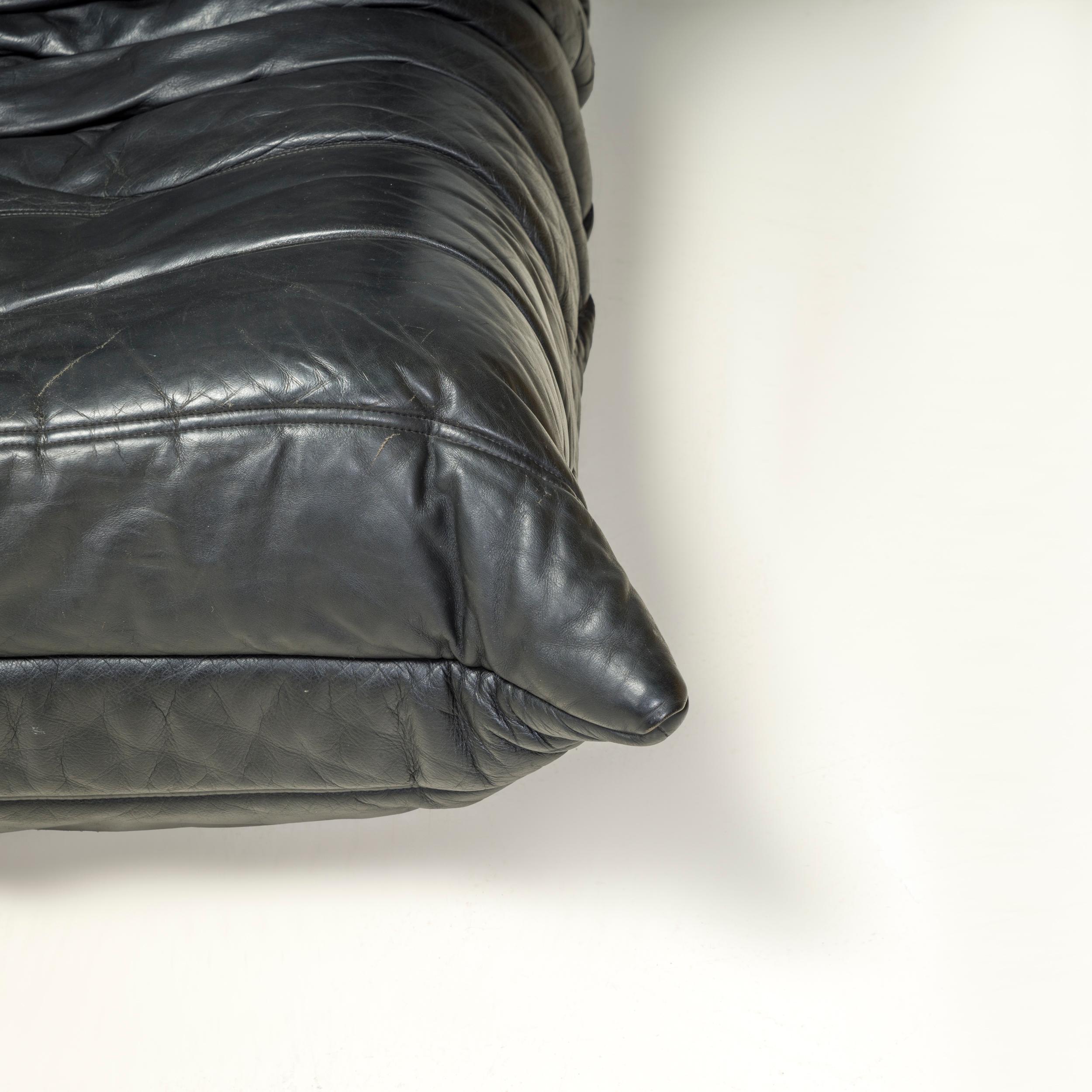 Ligne Roset by Michel Ducaroy Black Leather Togo Modular Sofa, Set of 3 13