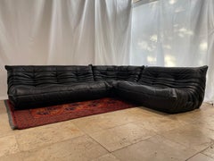 Ligne Roset by Michel Ducaroy Black leather togo Modular Sofa Set of 3
