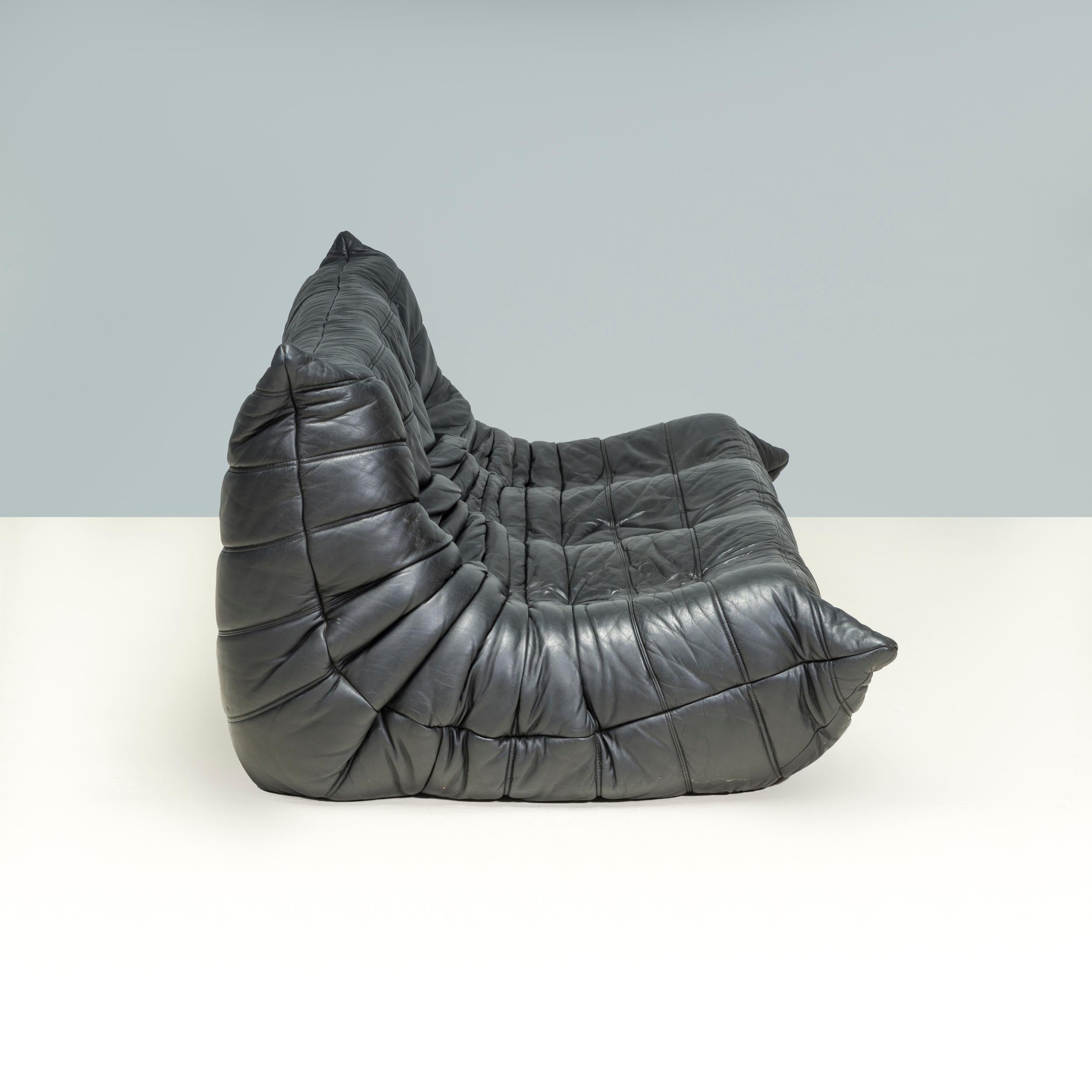 Ligne Roset by Michel Ducaroy Black Leather Togo Modular Sofa, Set of 3 1