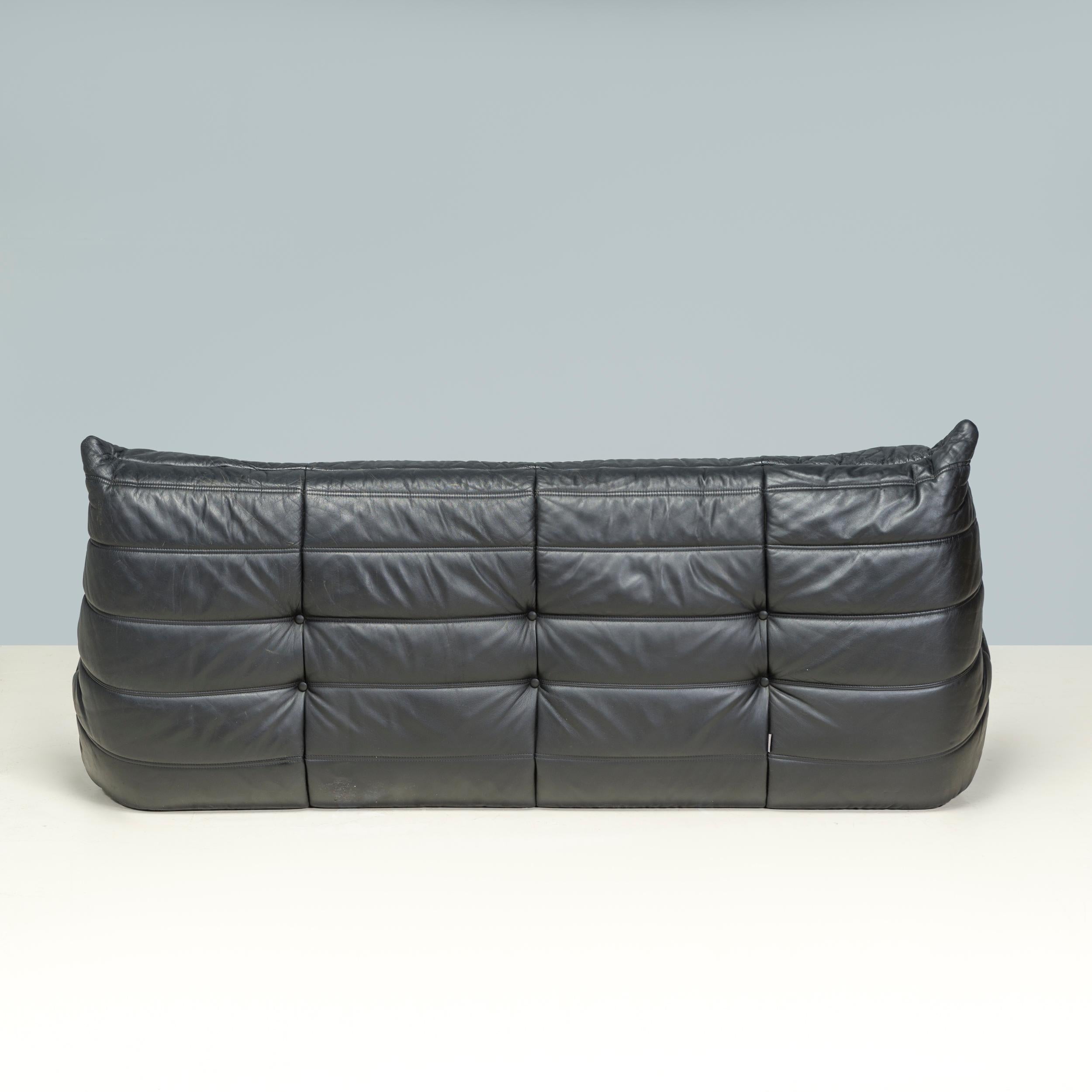 Ligne Roset by Michel Ducaroy Black Leather Togo Modular Sofa, Set of 3 2