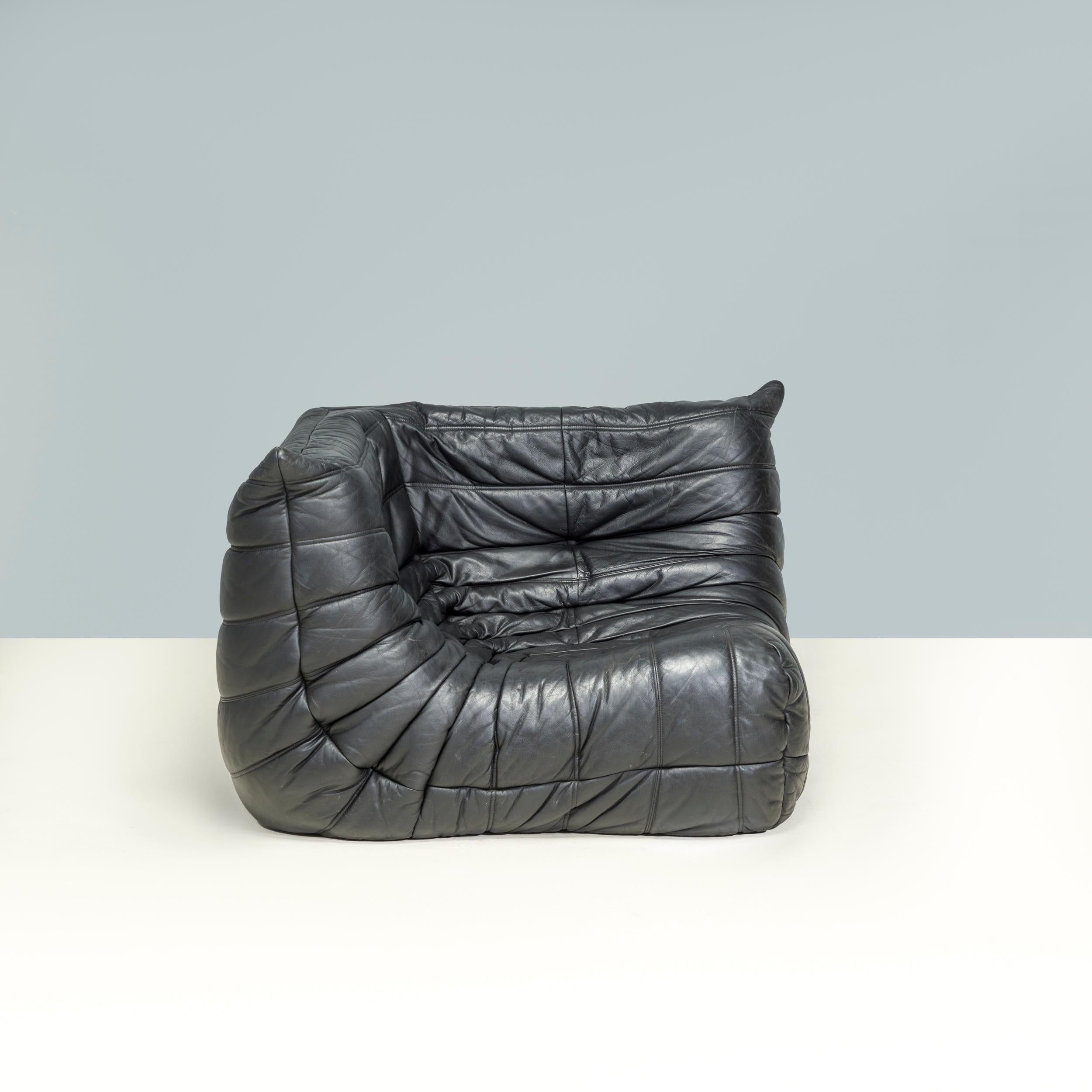 Ligne Roset by Michel Ducaroy Black Leather Togo Modular Sofa, Set of 3 3