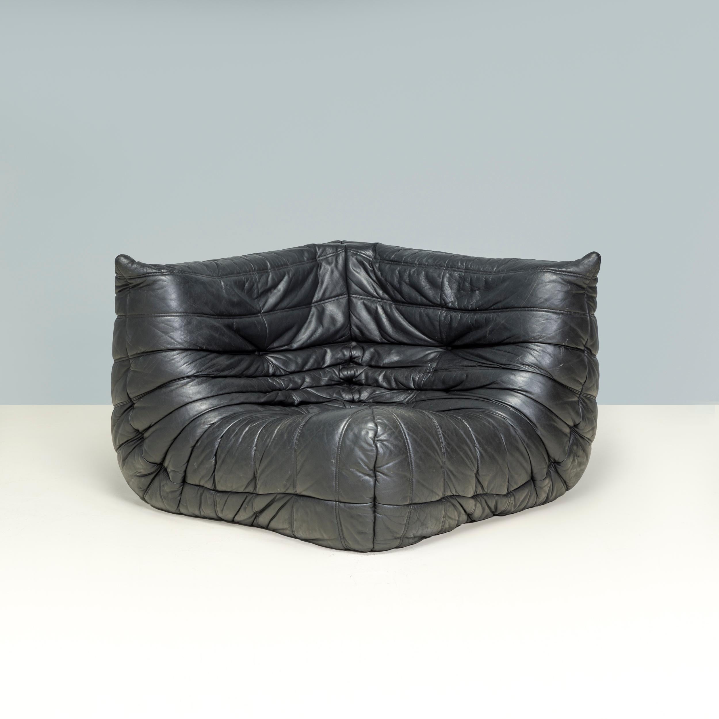 Ligne Roset by Michel Ducaroy Black Leather Togo Modular Sofa, Set of 3 4