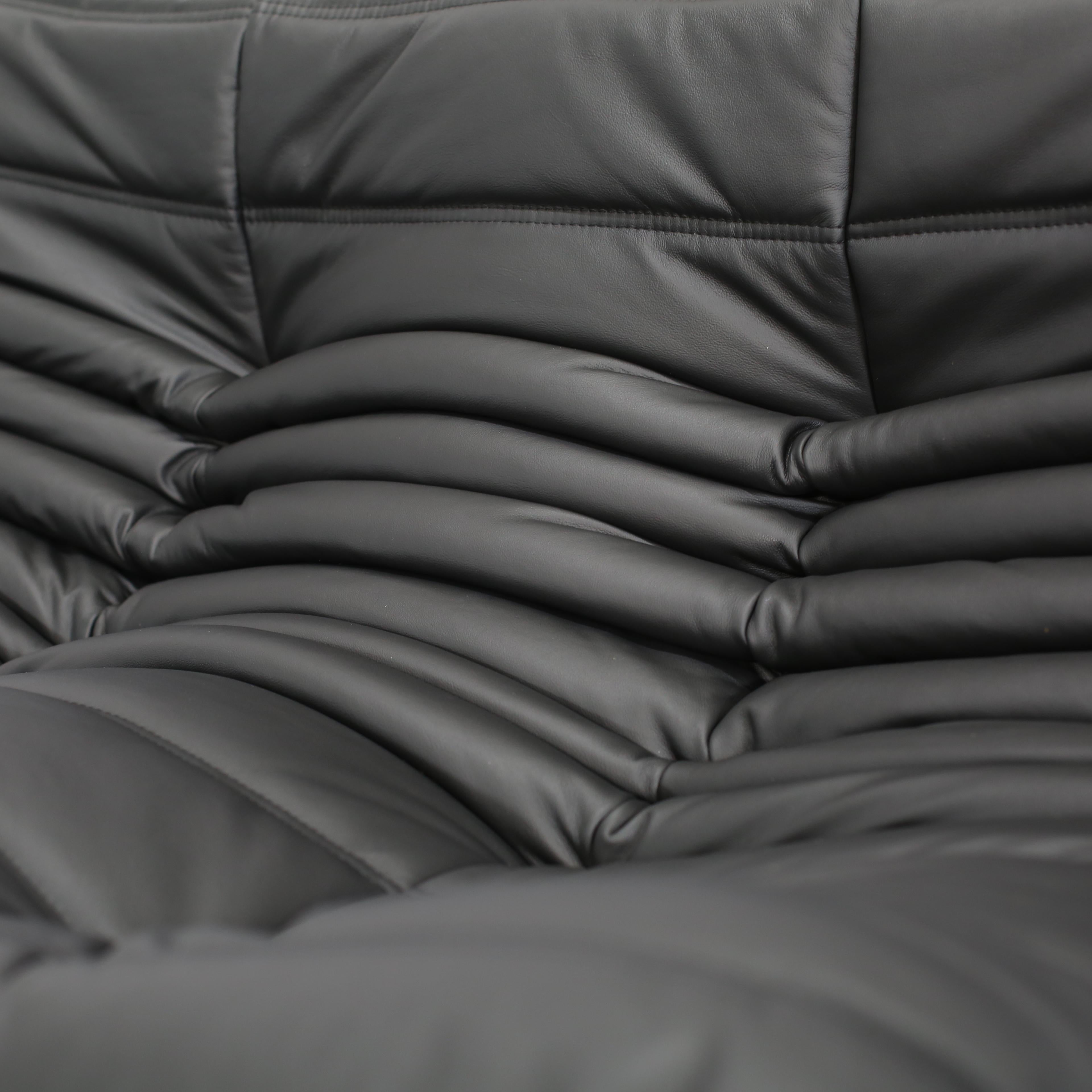 Ligne Roset by Michel Ducaroy Black Leather Togo Modular Sofas, Set of Five For Sale 6