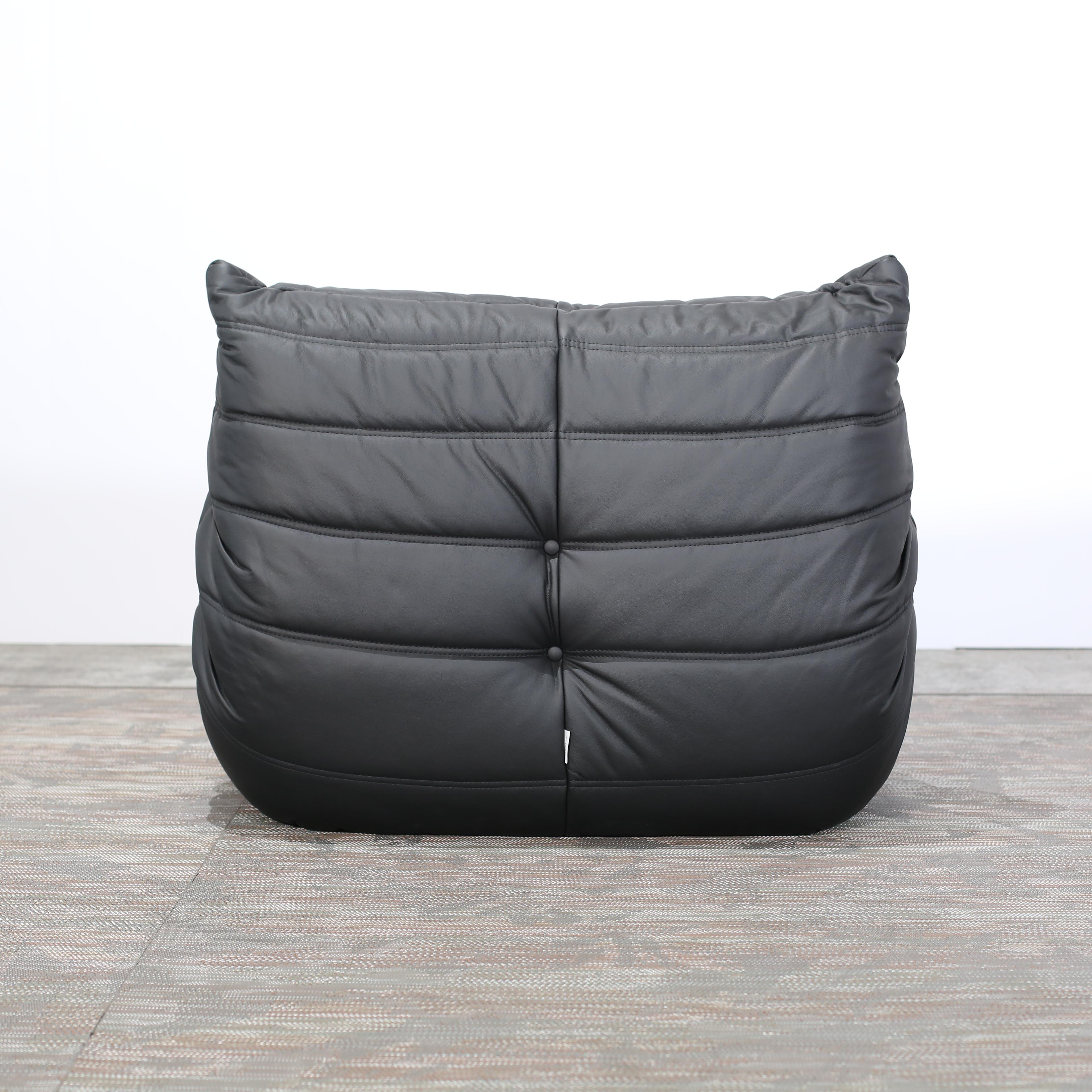 Ligne Roset by Michel Ducaroy Black Leather Togo Modular Sofas, Set of Five For Sale 9