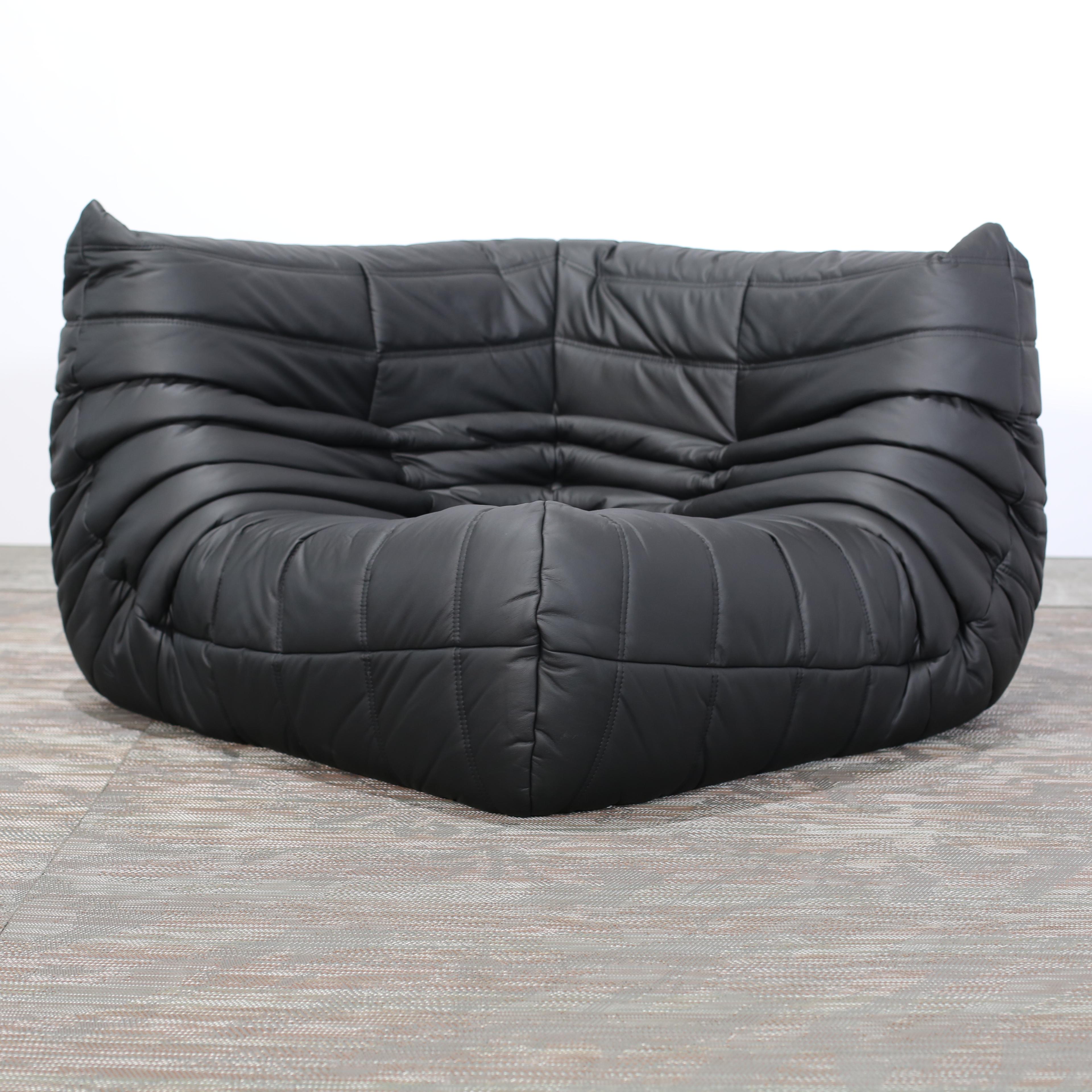 French Ligne Roset by Michel Ducaroy Black Leather Togo Modular Sofas, Set of Five For Sale