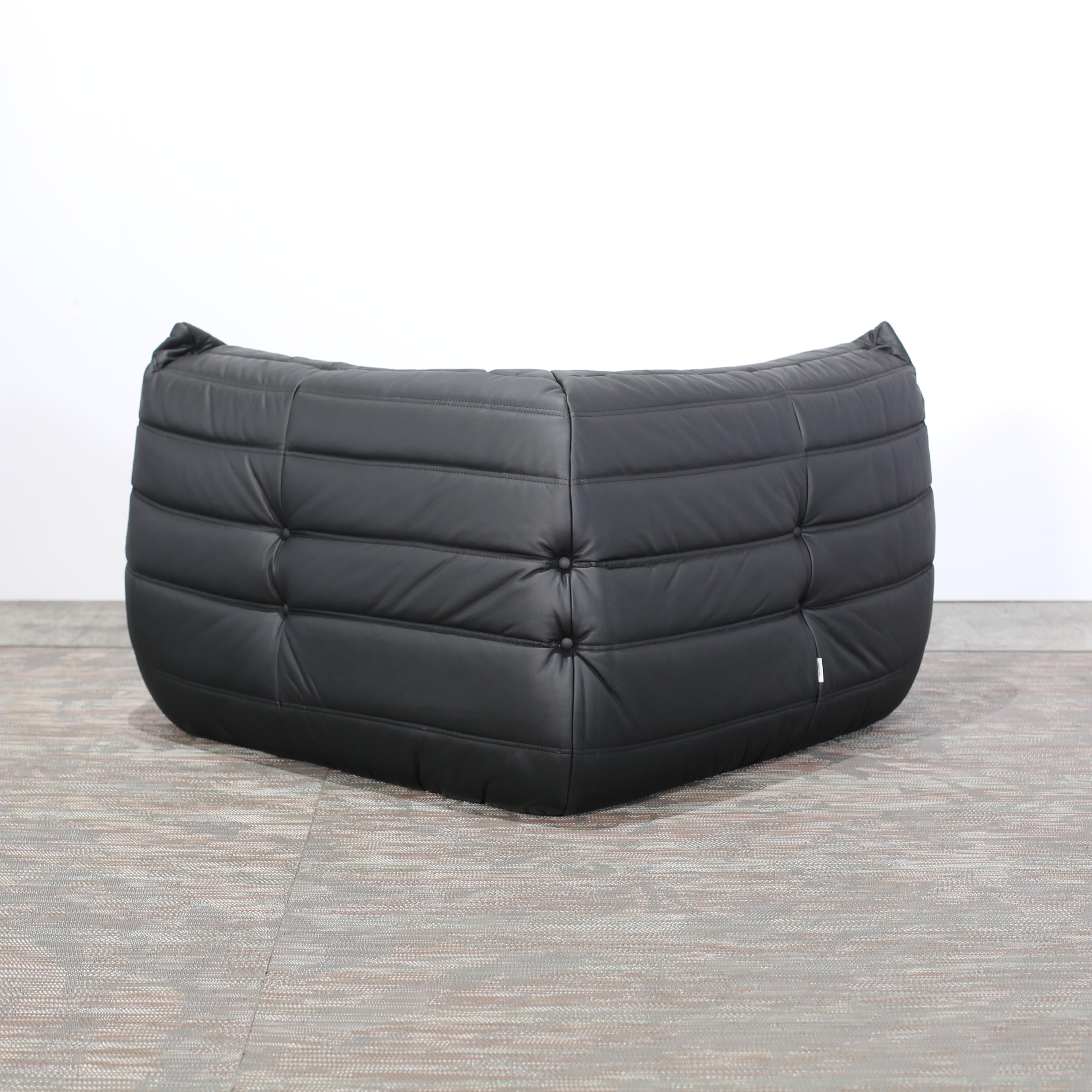20th Century Ligne Roset by Michel Ducaroy Black Leather Togo Modular Sofas, Set of Five For Sale